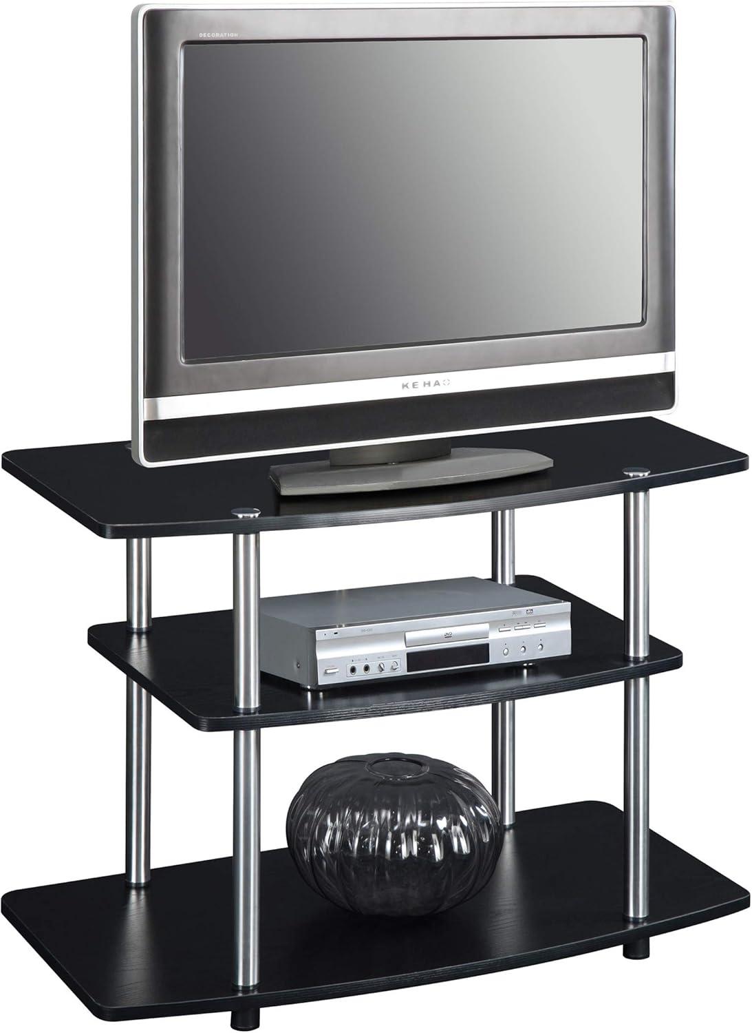 Modern Black 3-Tier Particle Board & Stainless Steel TV Stand