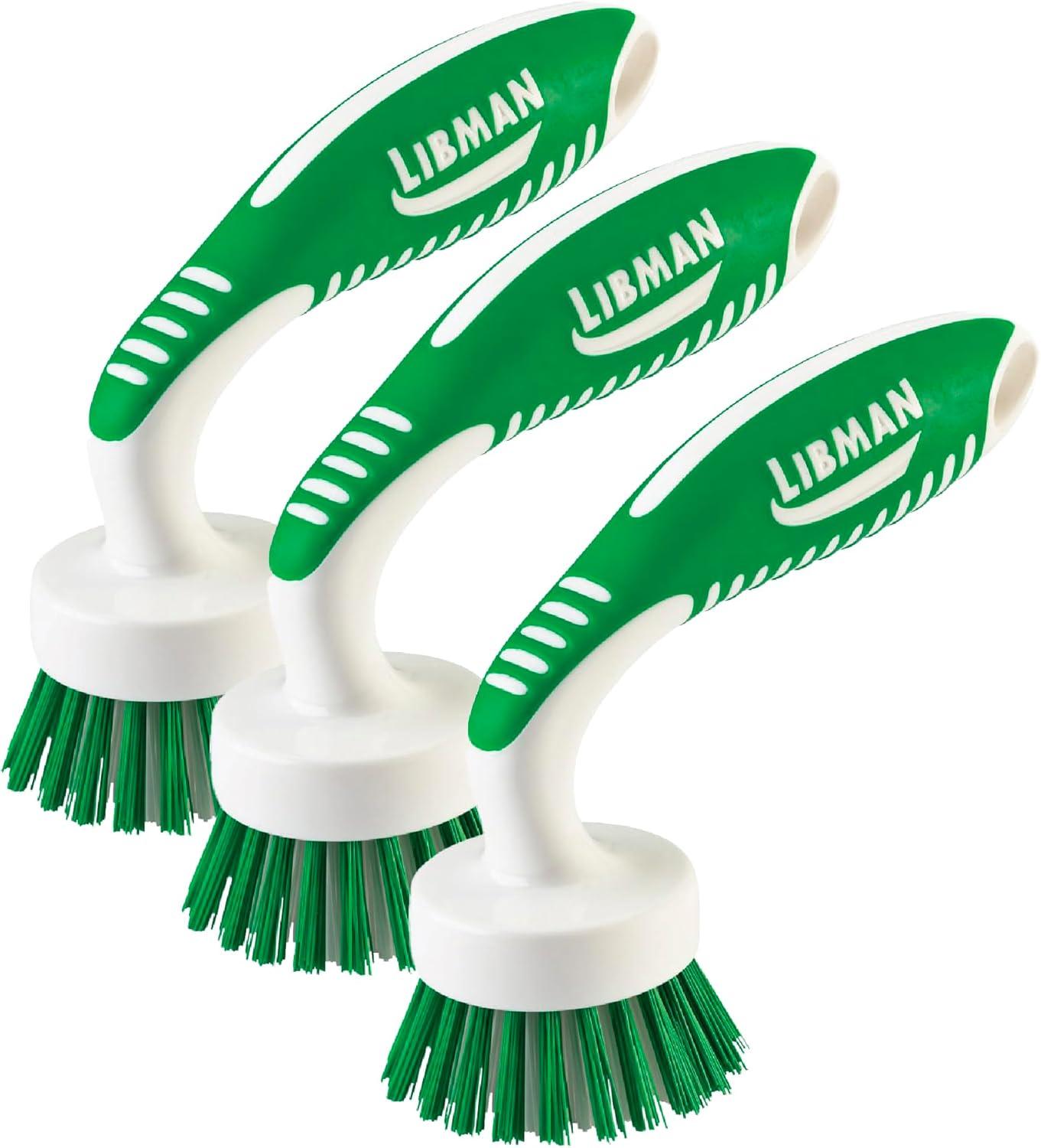 Libman Curved Kitchen Brush Set - Multifunctional Cleaning Scrub Brushes for Dishes, Pots, Pans, Glasses - Dish Washing for Tough Scrubbing - 3 Pack