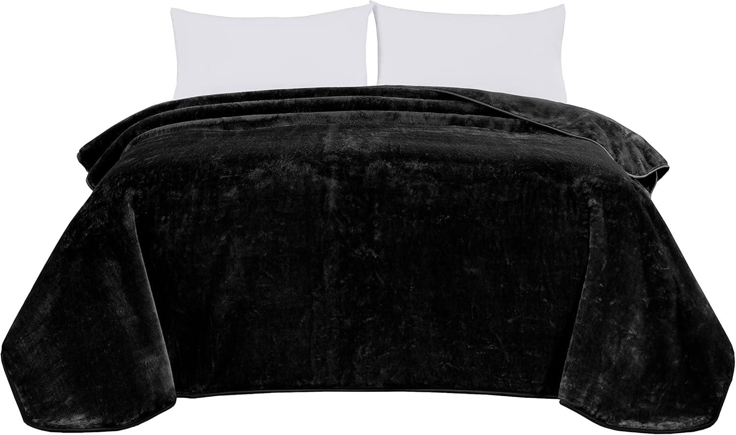 Chezmoi Collection Heavy Thick Korean Style Faux Mink Blanket Single Ply 9 Lbs, 750GSM Silky Soft Plush Raschel Mink Blanket, 92" x 106" US King Size, Solid Black