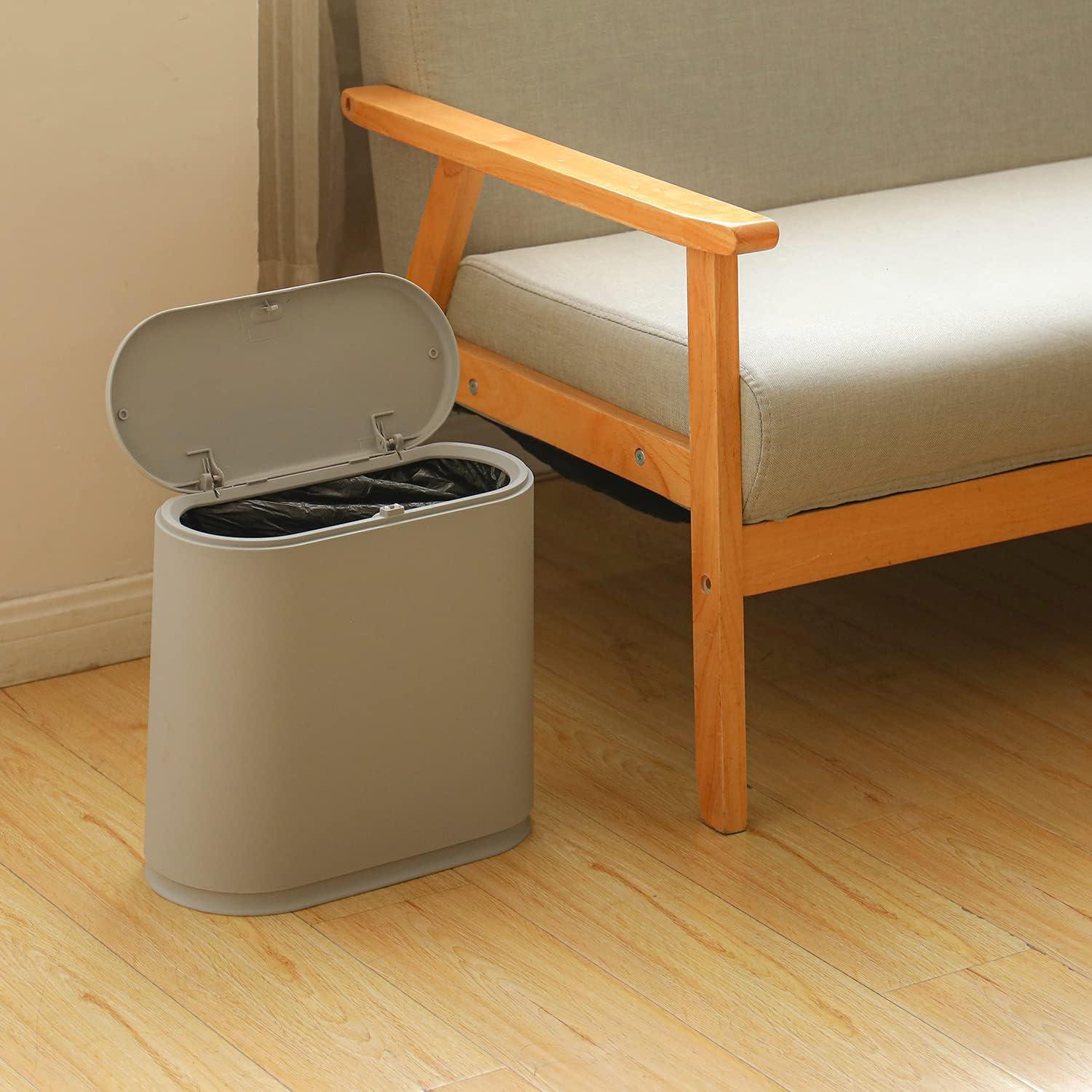 Gray Plastic Rectangular Bathroom Trash Can with Swing Lid