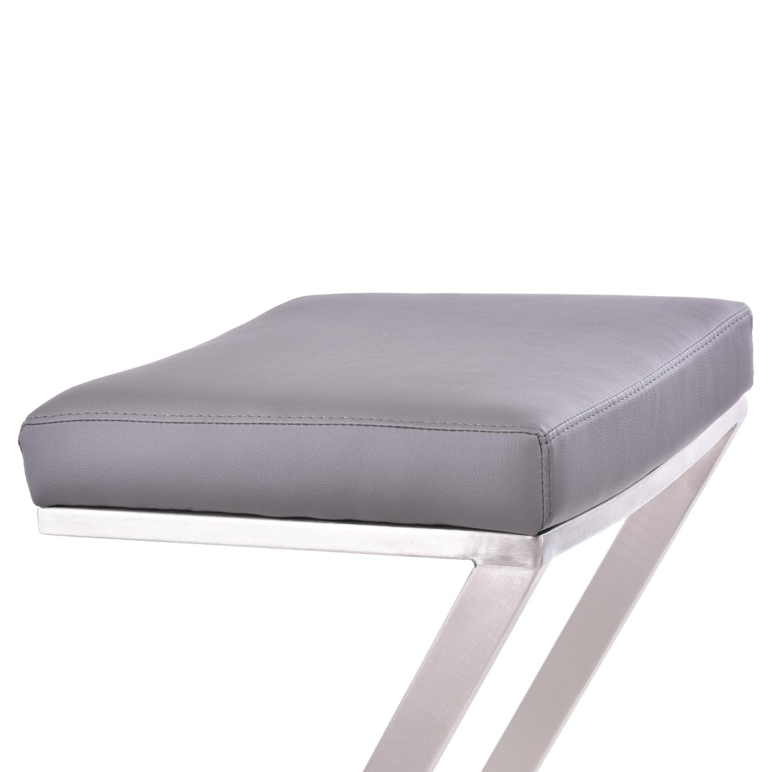 Armen Living Atlantis Backless Barstool, Brushed Stainless Steel Finish with PU Upholstery