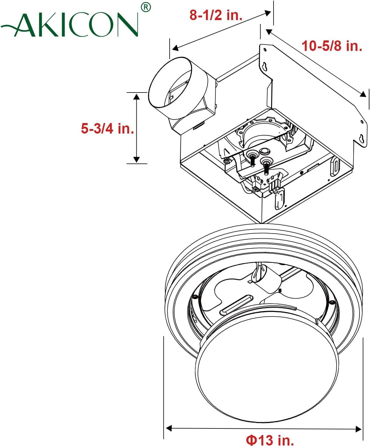 Akicon  Ultra Quiet Bathroom Exhaust Fan with LED Light 80CFM 2.0 Sones Round Bathroom Ventilation Fan with Frosted Glass Cover Brushed Nickel