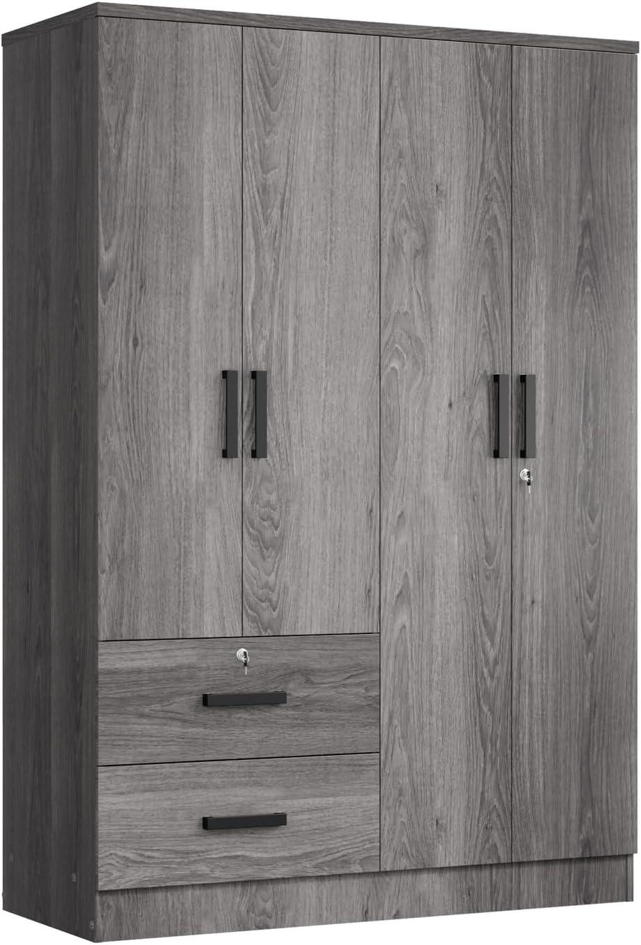 Woodpeckers Furniture and Mattress 4 Doors Wardrobe 2 Drawers with Shelves 72" high