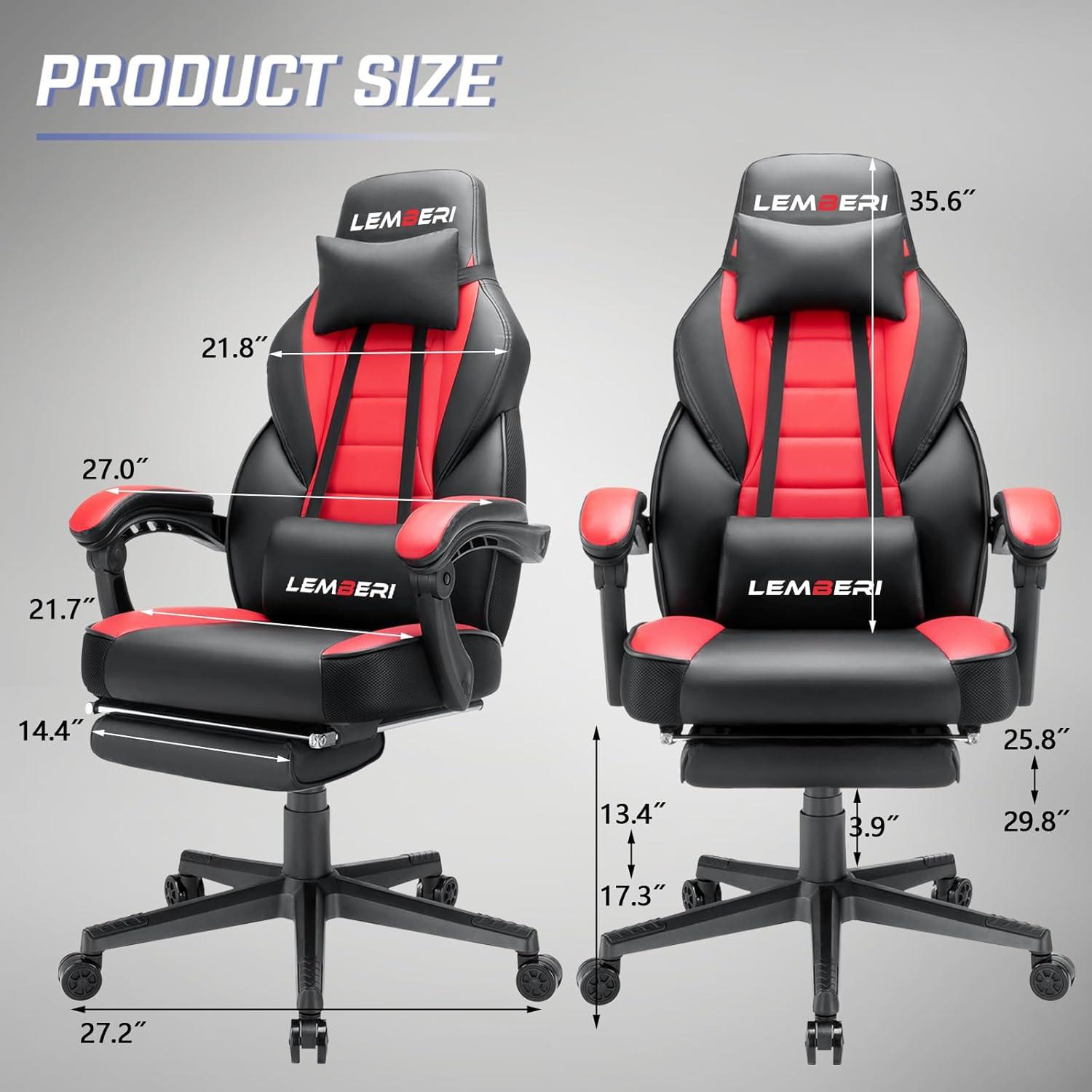 Drevy Video Game Chairs with footrest,Gamer Chair for Adults,Big and Tall Gaming Chair 400lb Capacity,Gaming Chairs for Teens,Racing Style Gaming Computer Chair with Headrest and Lumbar Support
