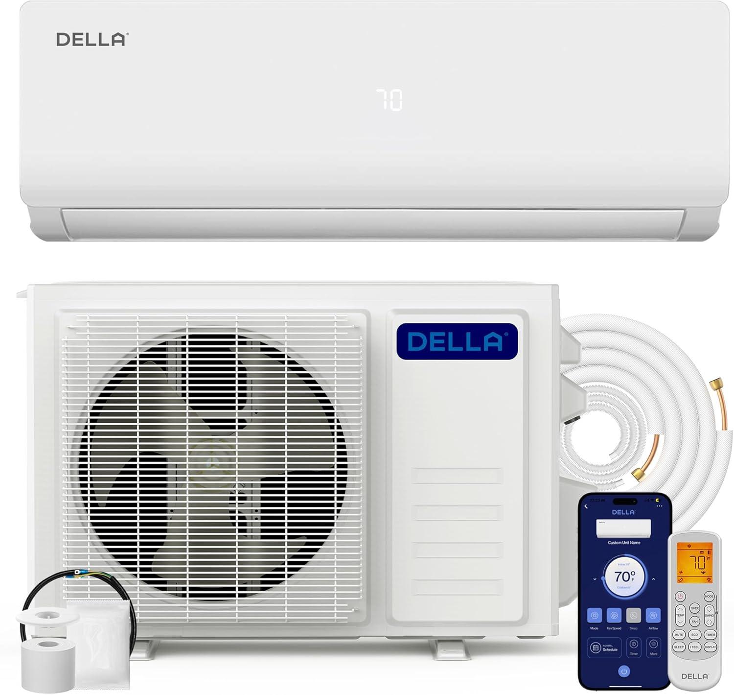 DELLA 18000 BTU White Mini Split AC with Heat Pump and WiFi