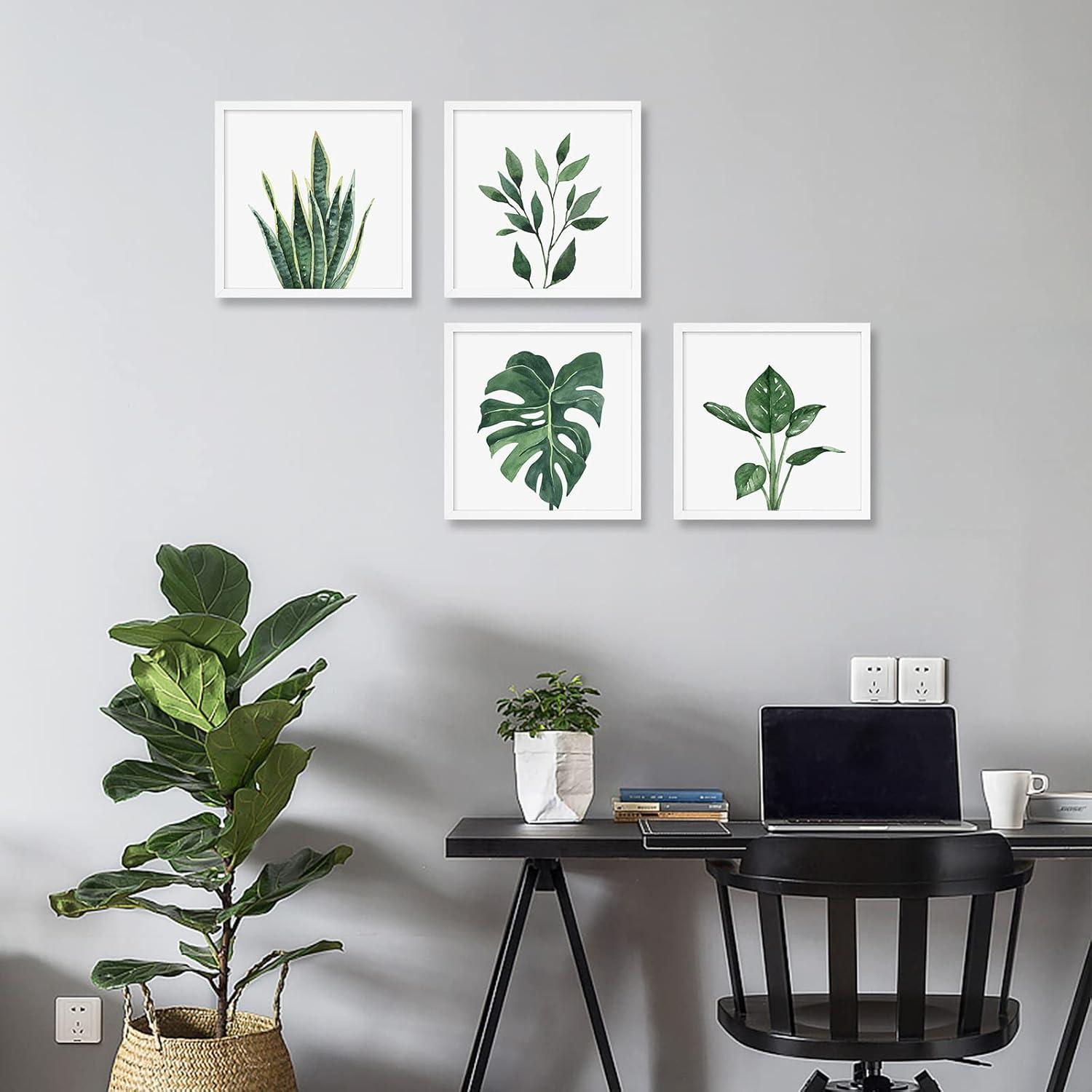 ArtbyHannah Canvas Wall Art Prints, Unframed Botanical Pictures Wall Decor, Sage Green Leaf Plant Poster for Bedroom Decorations & Gift (10x10 Inch, 4 Pack)
