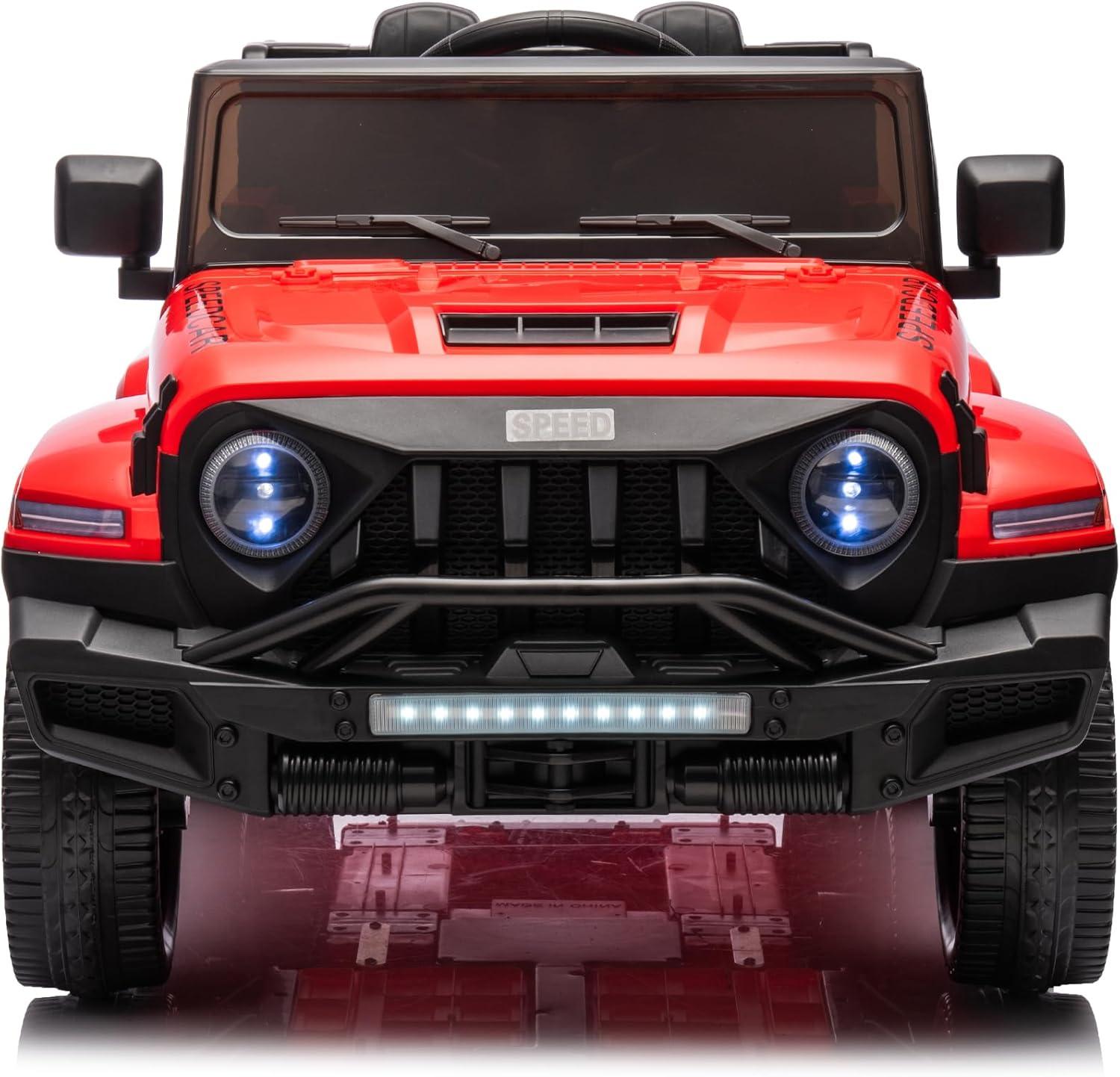 CIPACHO 24V Ride On Car for Kids, 4WD Battery Powered Electric Car with Remote Control, Music, Lights, Five-Point Safety Belt, Red