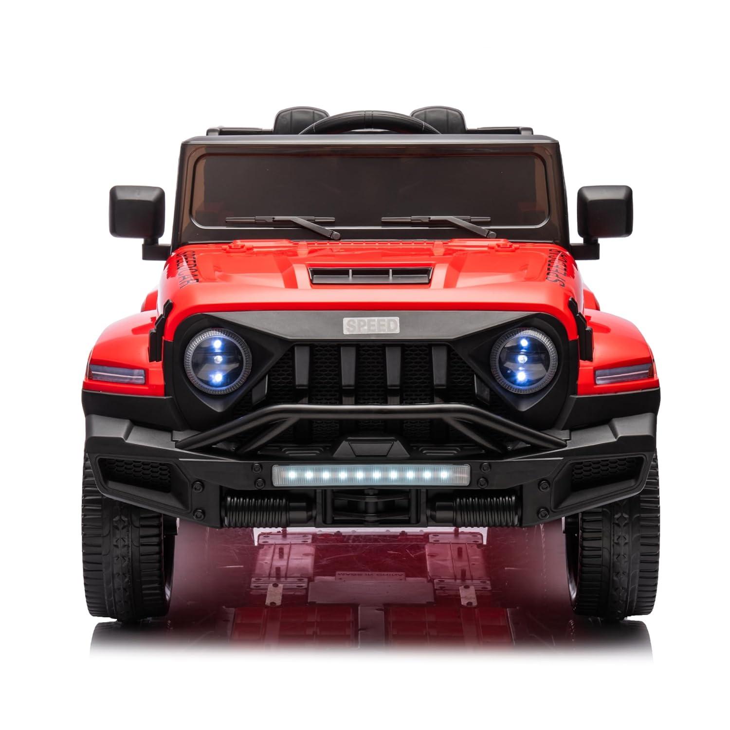 CIPACHO 24V Ride On Car for Kids, 4WD Battery Powered Electric Car with Remote Control, Music, Lights, Five-Point Safety Belt, Red