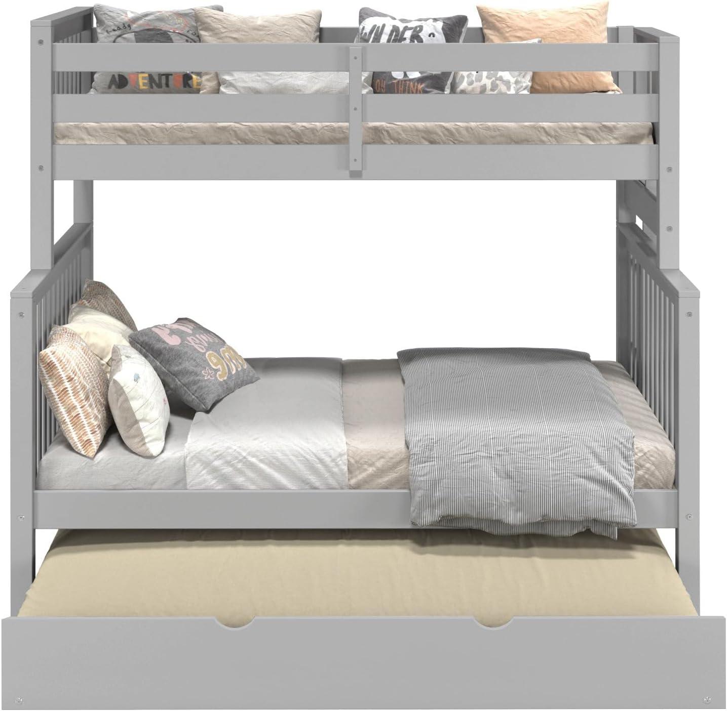 Bedz King Bunk Beds Twin over Full Mission Style with End Ladder and a Twin Trundle, Gray