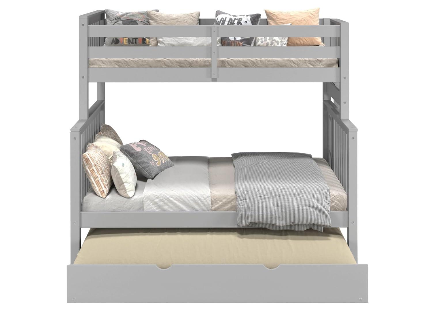 Bedz King Bunk Beds Twin over Full Mission Style with End Ladder and a Twin Trundle, Gray