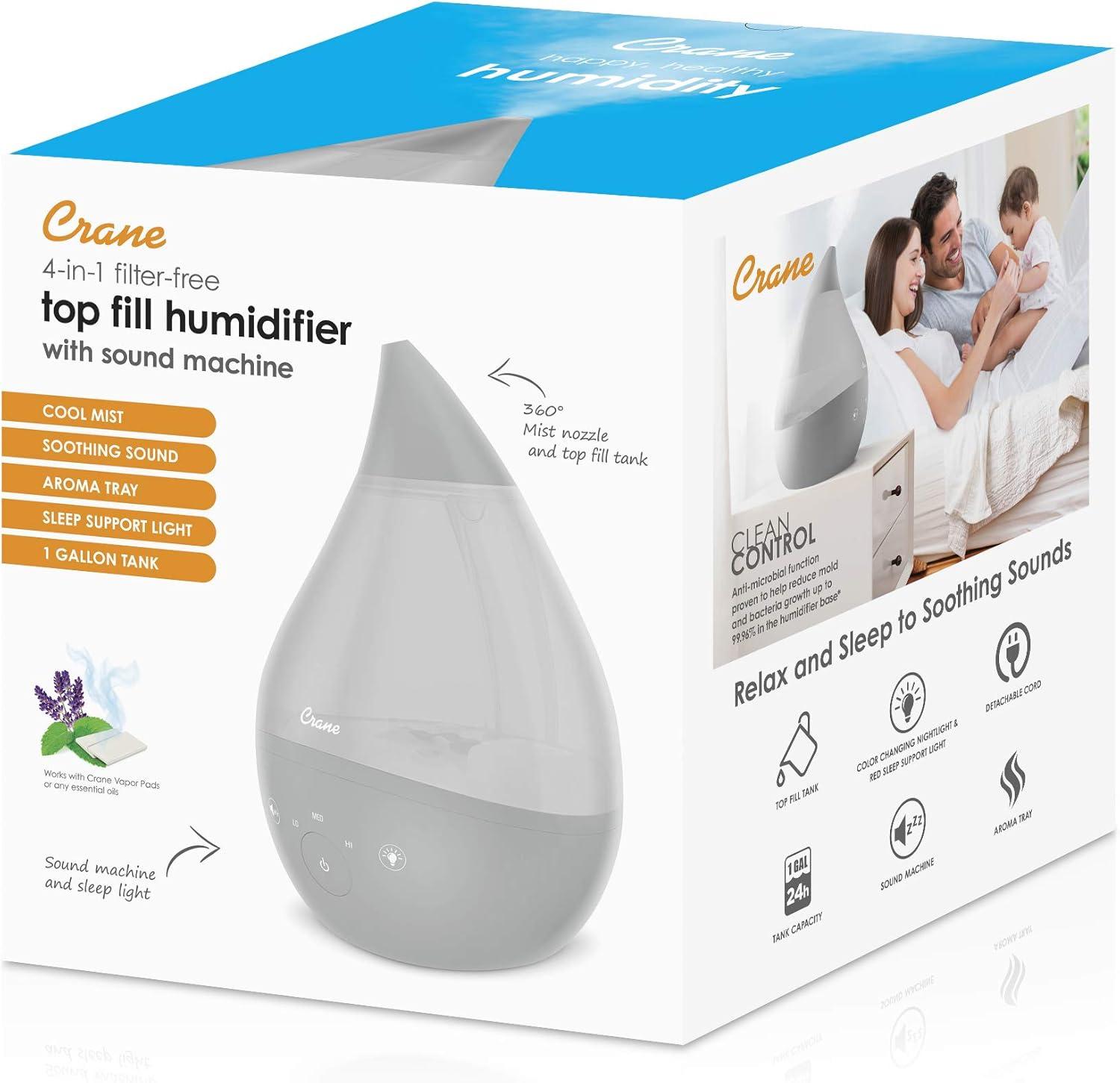 Crane Drop 4-in-1 Ultrasonic Cool Mist Humidifier with Sound Machine - 1gal