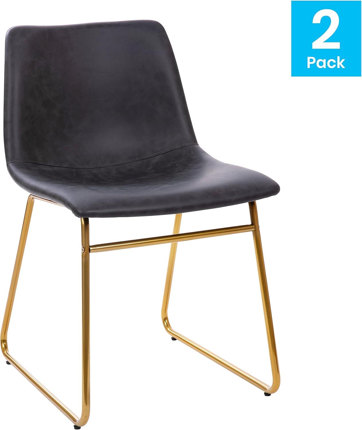 Taylor & Logan 18 Inch Indoor Dining Table Chairs, LeatherSoft Upholstery-Set of 2 Gray Faux Leather/Black Frame