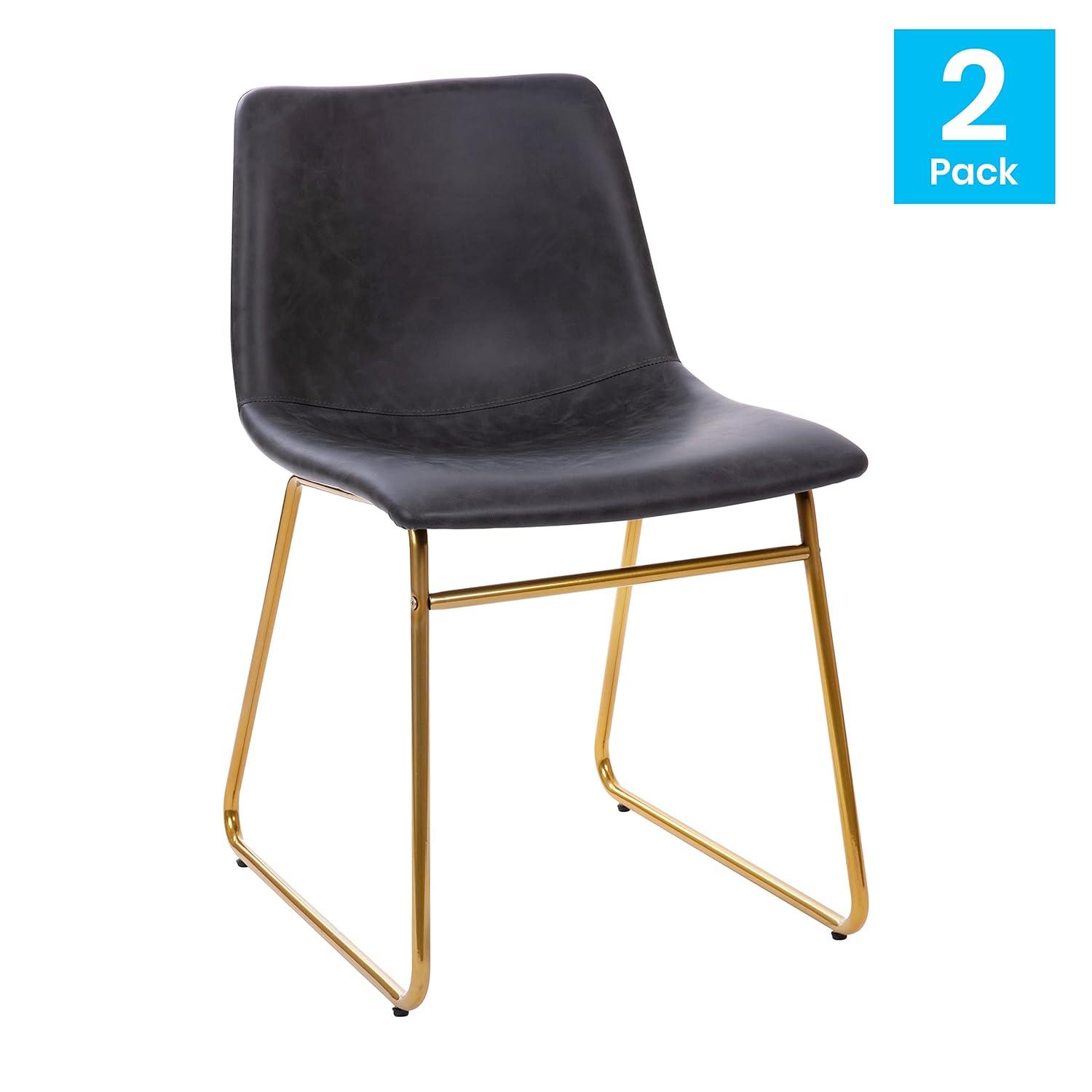 Taylor & Logan 18 Inch Indoor Dining Table Chairs, LeatherSoft Upholstery-Set of 2 Gray Faux Leather/Black Frame
