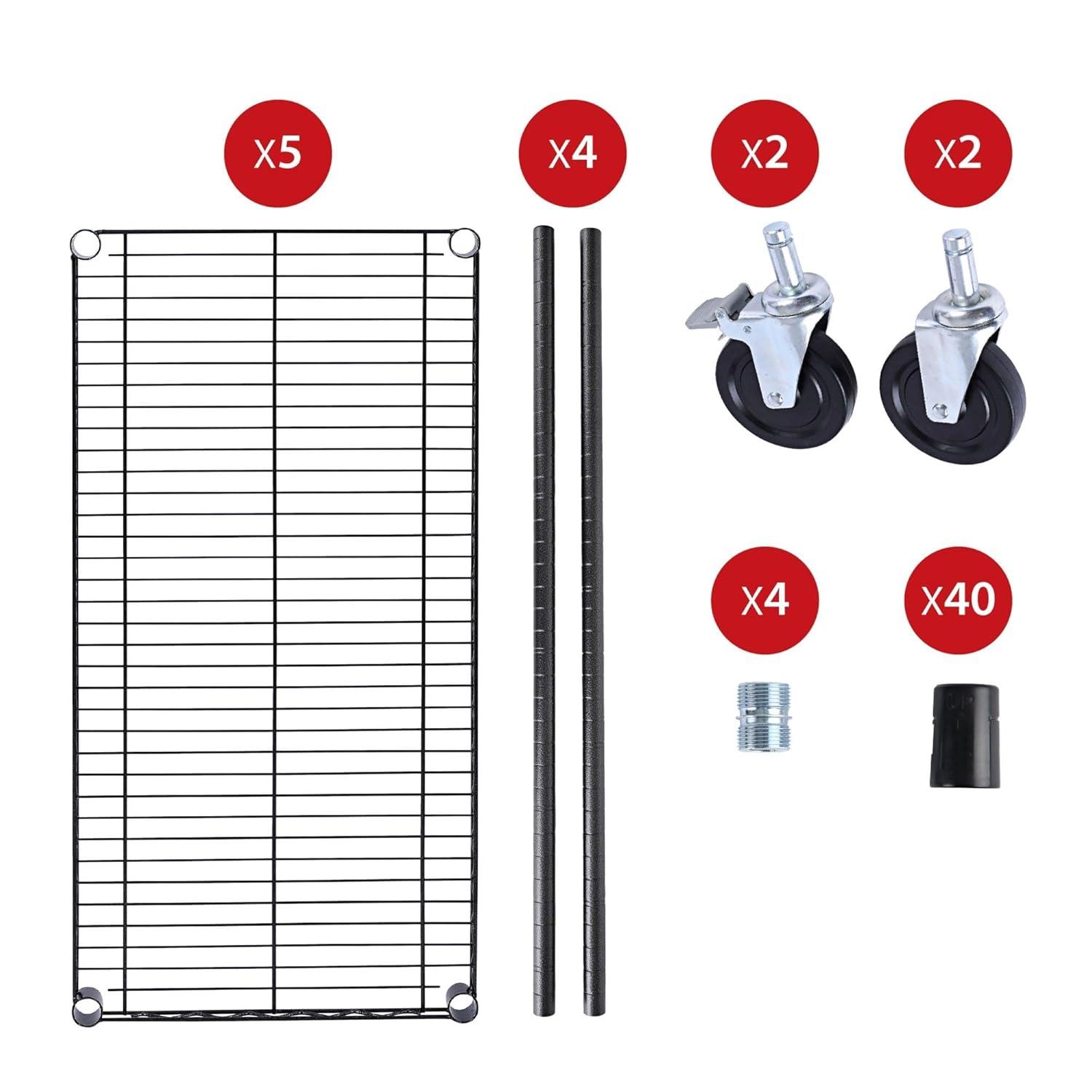 GEROBOOM 5- Wire Shelving Kit with Casters and  Liners  36w x 18d x 72h  Black Anthracite