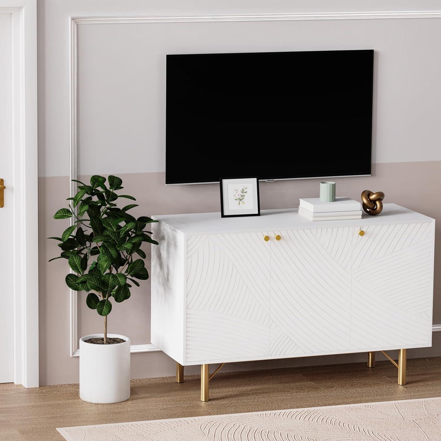 REHOOPEX White Credenzas & Sideboards with 3 Doors, Buffet Cabinet for Living Room, Hallway