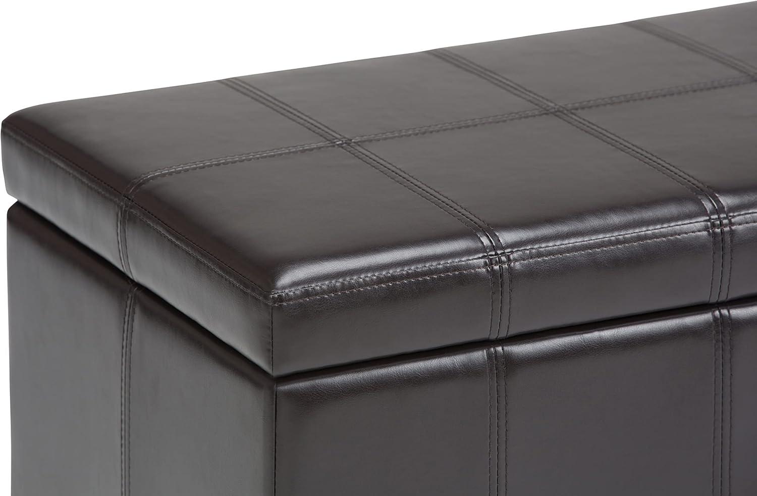 Simpli Home Amelia Storage Ottoman Bench In Tanners Brown Vegan Faux Leather