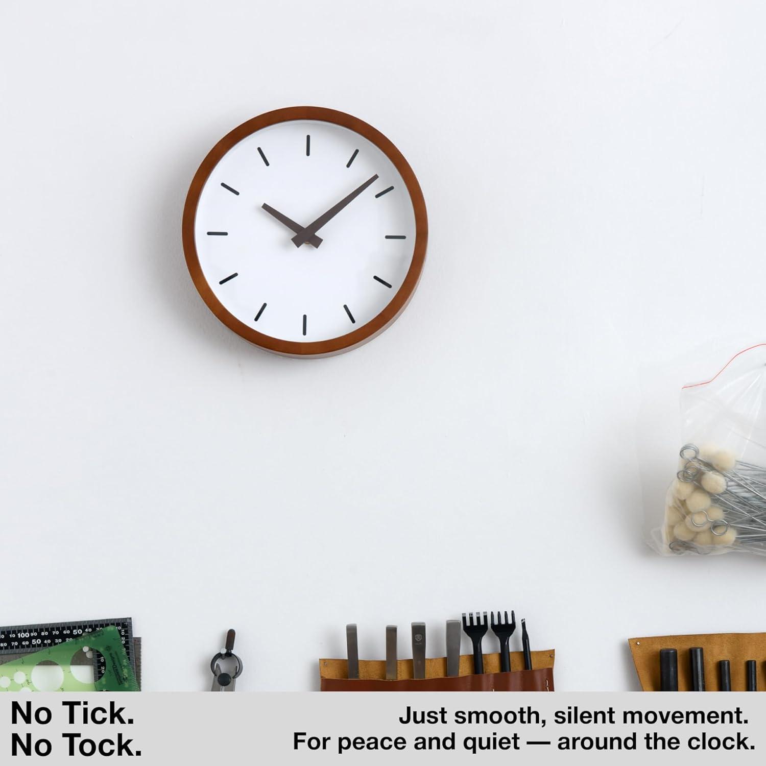 Driini Modern Mid Century Wood Analog Wall Clock (9") - Battery Operated with Silent Sweep Movement - Small Decorative Wooden Clocks for Bedrooms, Bathroom, Kitchen, Living Room, or Office…