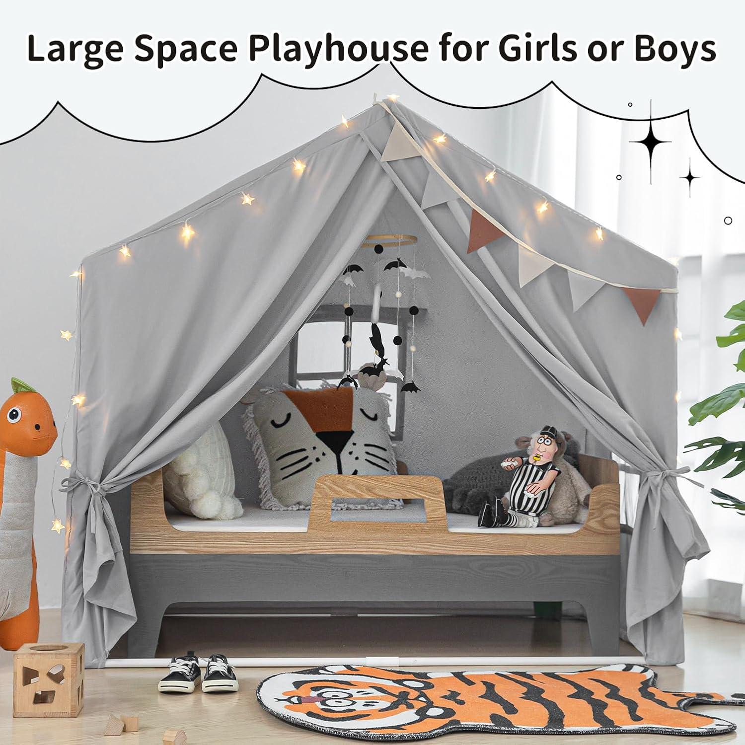 Kids Play Tent with Mat, Large Indoor Playhouse Tent, Kids Play House Tent Castle for Boys and Girls, Play Cottage (Grey)
