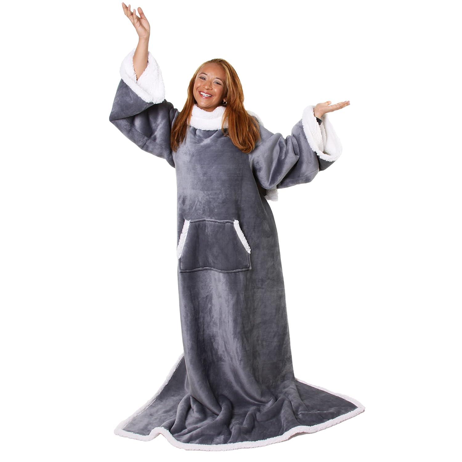 Snuggie Sherpa the Original Wearable Blanket with Sleeves, Adult Size, Charcoal
