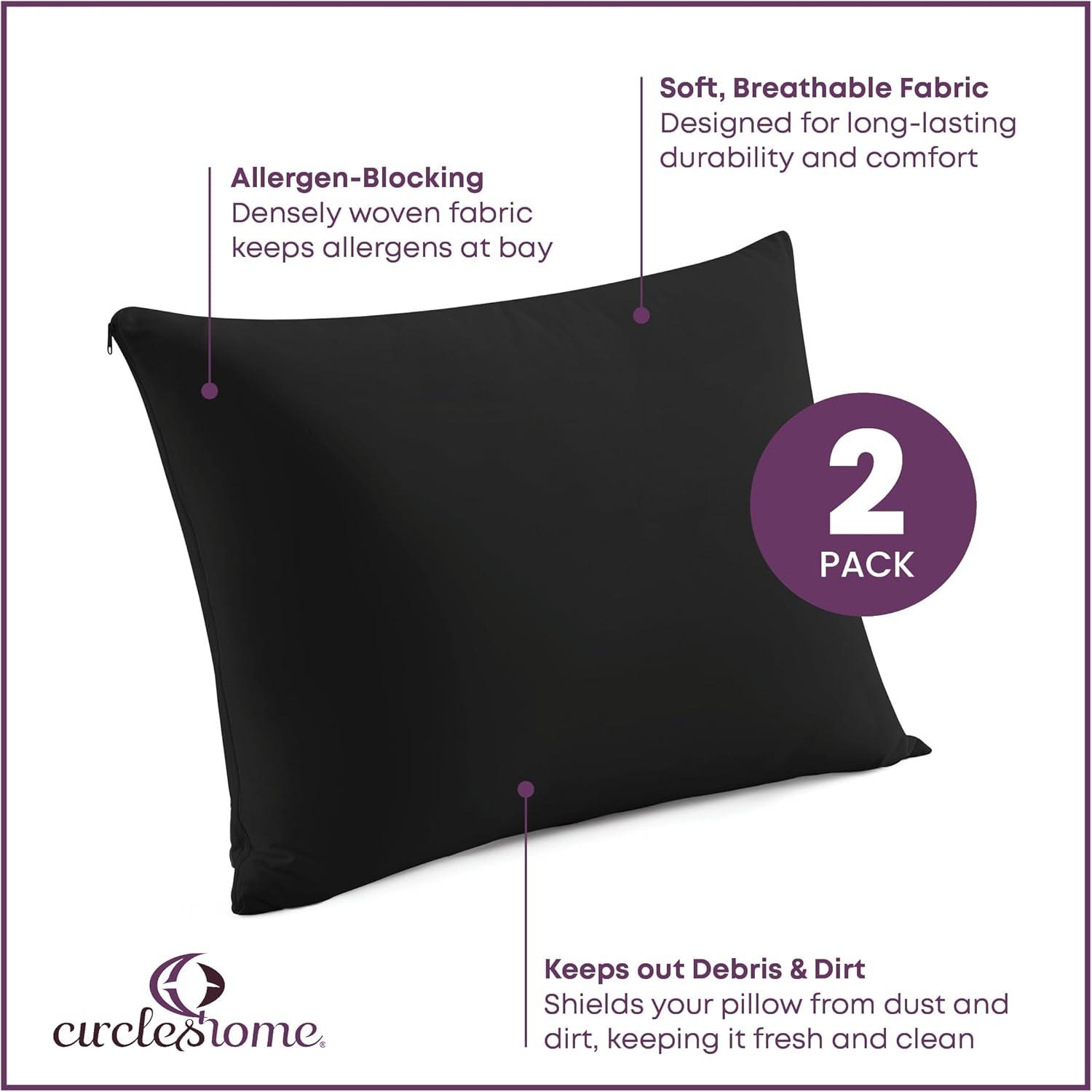 100% Cotton Zippered Pillow Protector (2 pck) Queen - Black