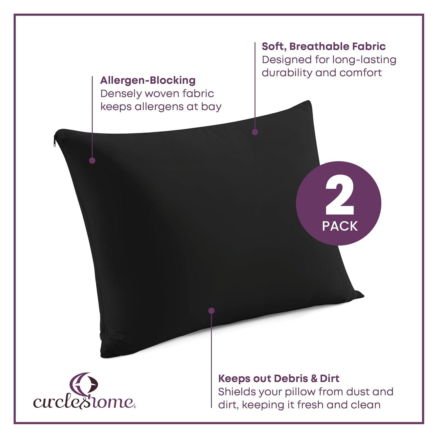 100% Cotton Zippered Pillow Protector (2 pck) Queen - Black