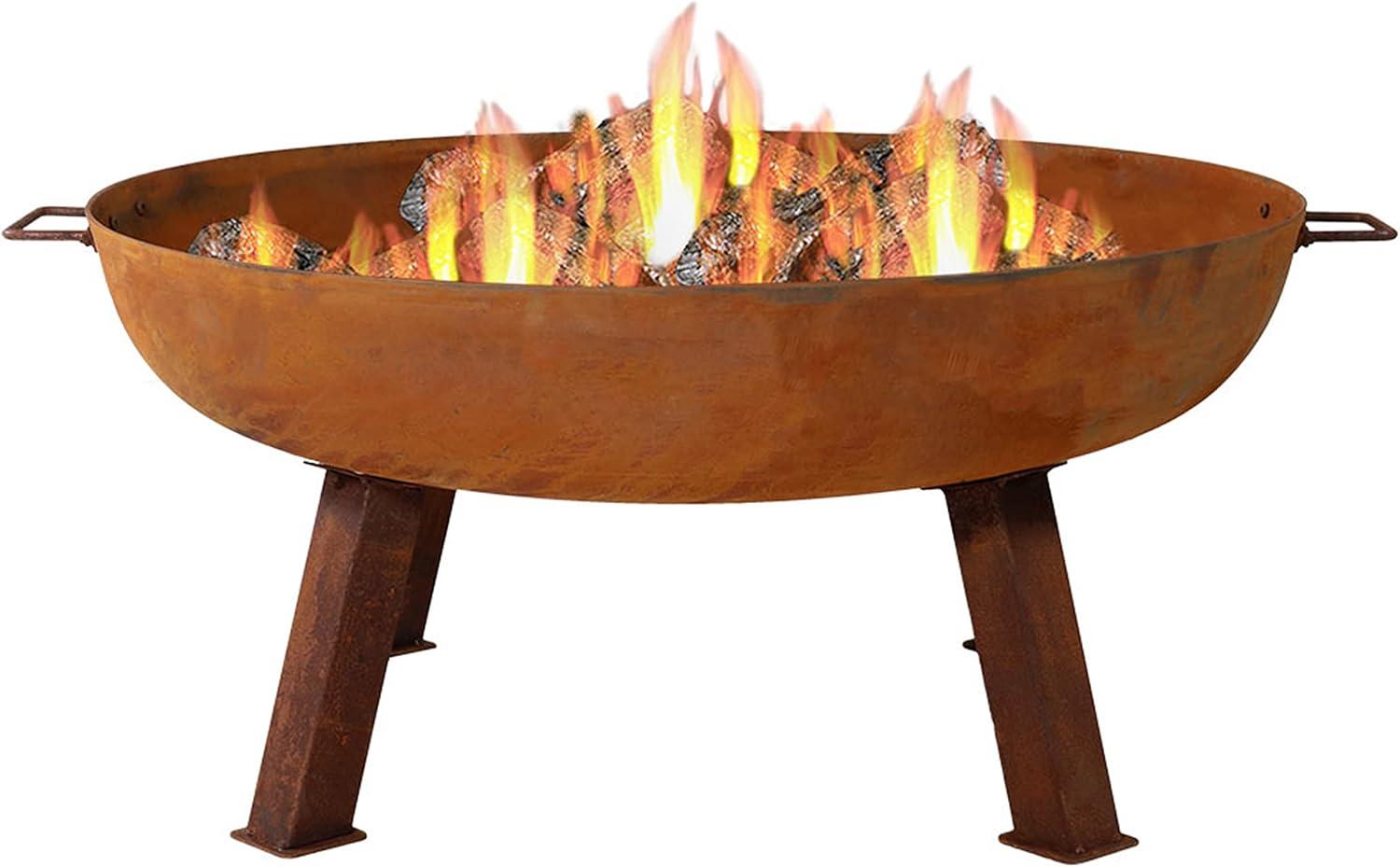 Rustic Cast Iron 34" Outdoor Wood-Burning Fire Pit Bowl with Handles