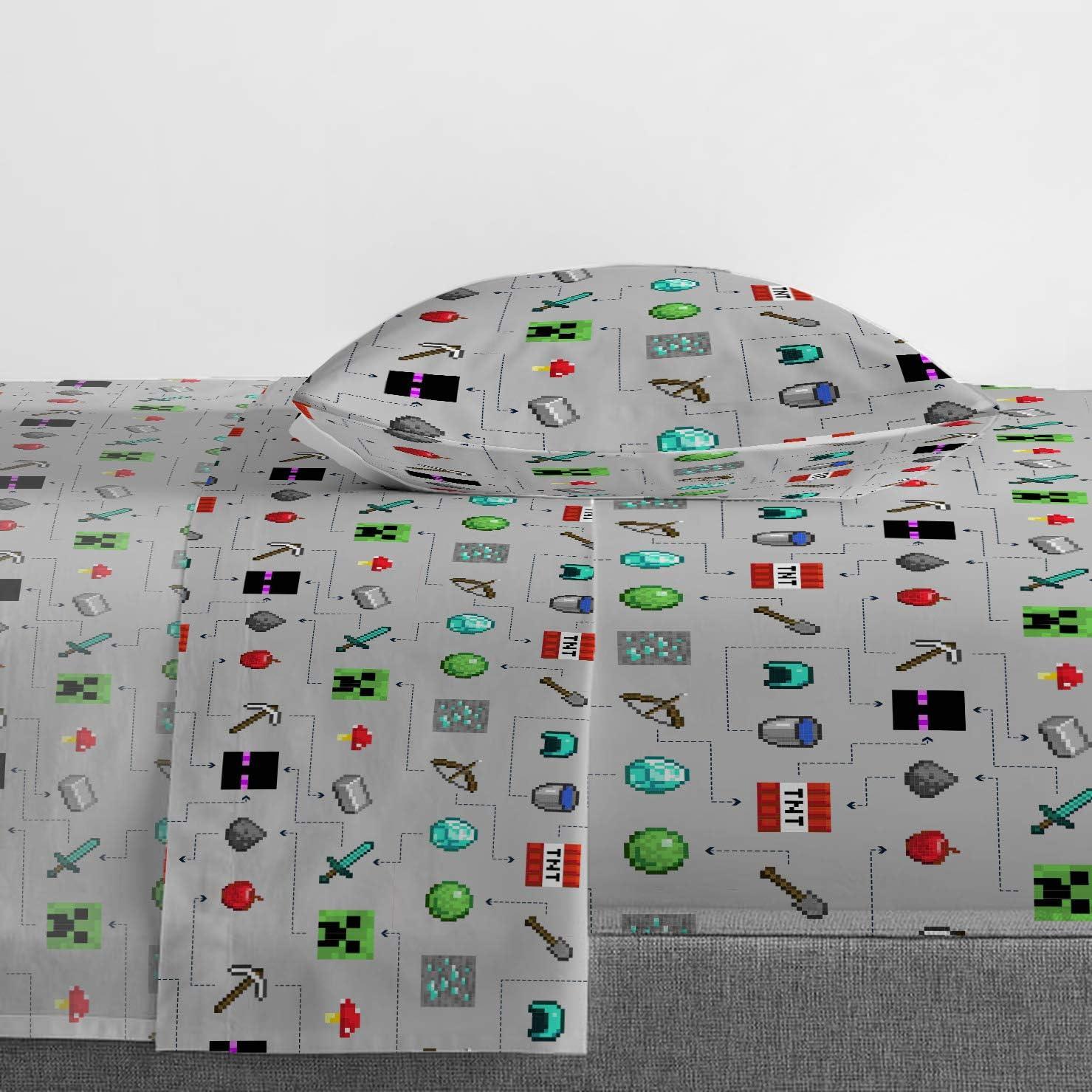 Minecraft Monster Hunters Twin Sheet Set - 3 Piece Set Super Soft and Cozy Kid’s Bedding Features Creepers