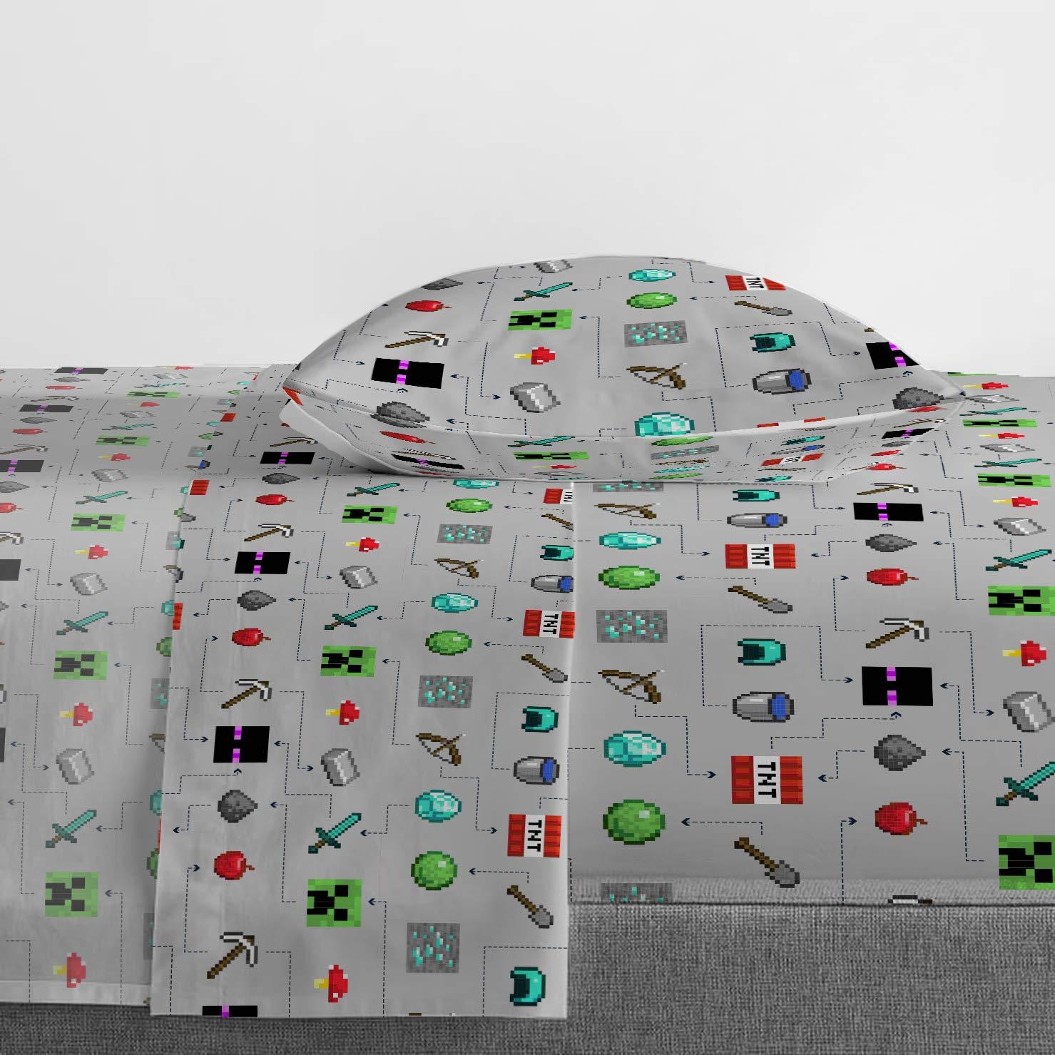 Minecraft Monster Hunters Twin Sheet Set - 3 Piece Set Super Soft and Cozy Kid’s Bedding Features Creepers