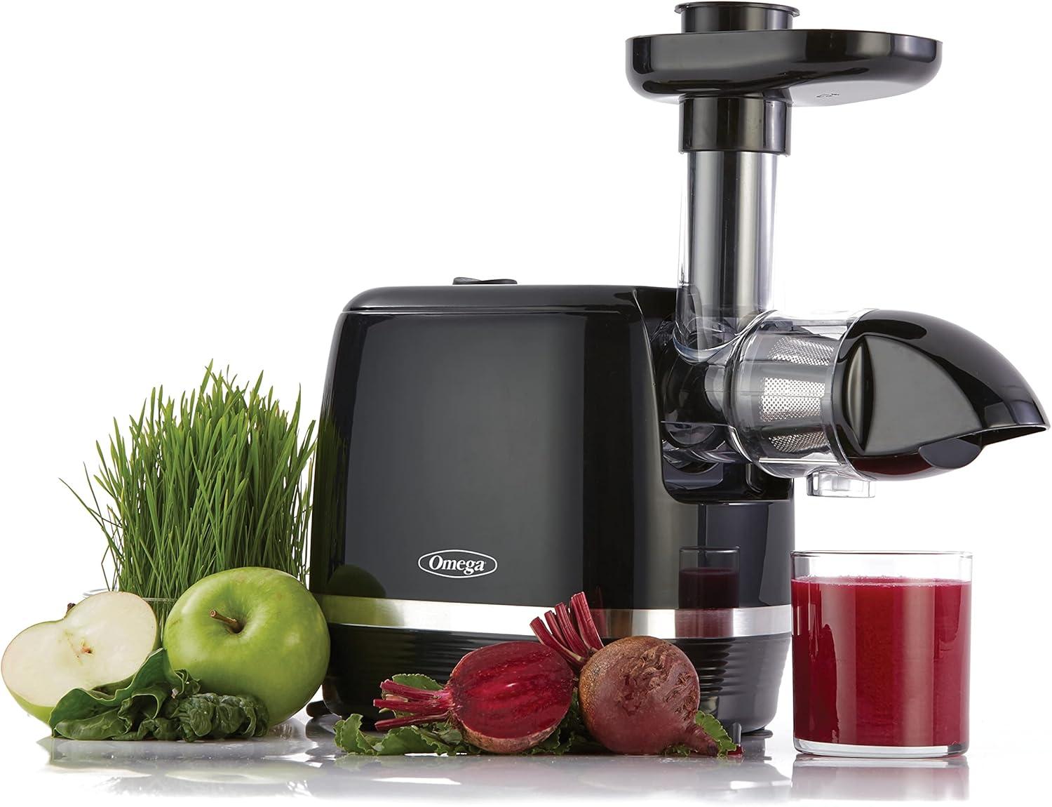 Omega Black Electric Masticating Juicer with Dishwasher Safe Parts