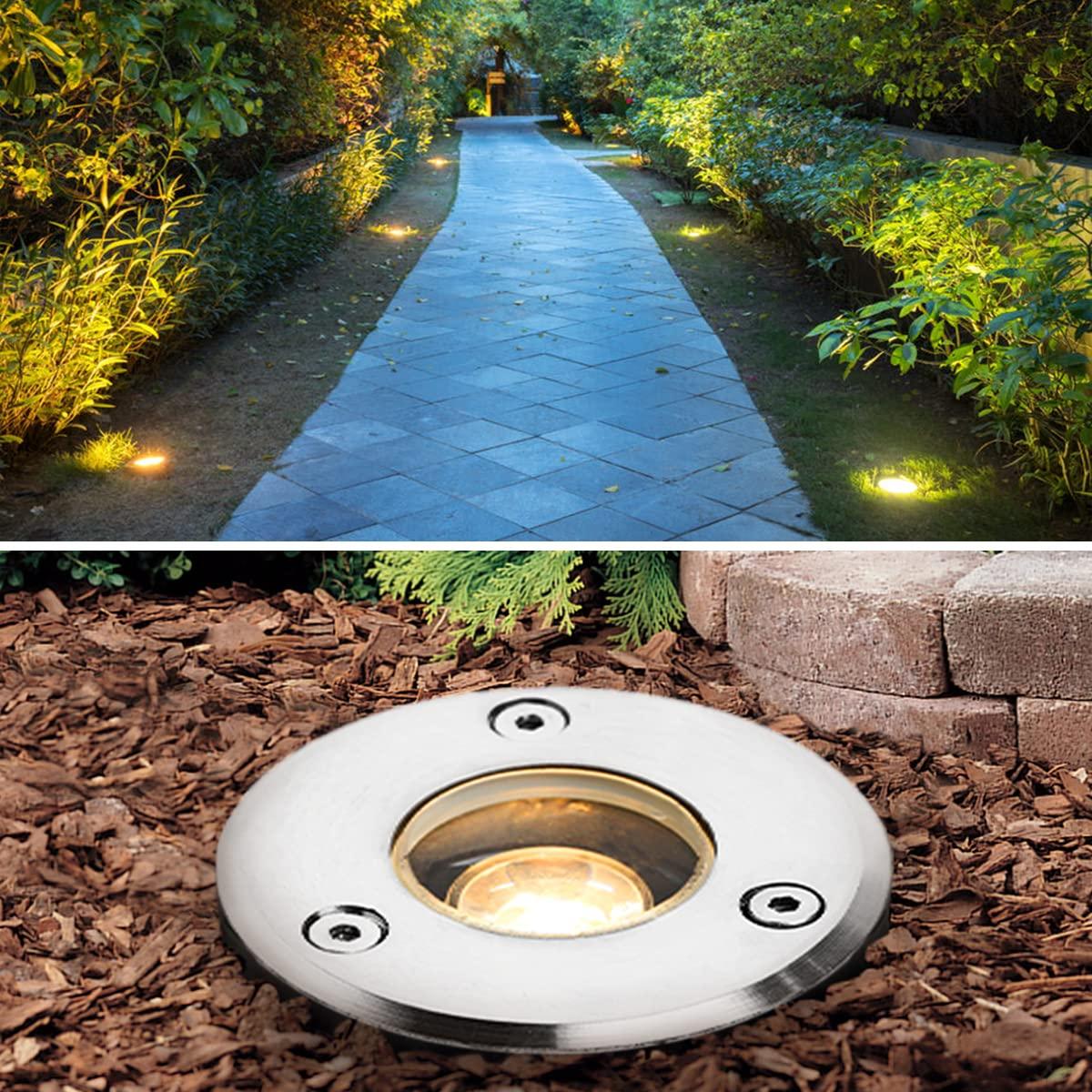 EAGLOD LED Low Voltage Landscape Lights With Connectors 1W Well Lights, 12V-24V In-Ground IP67 Waterproof 3000K Soft Warm White 100 Lumen for Up Lighting Garden Plant, Driveway (12 Pack)