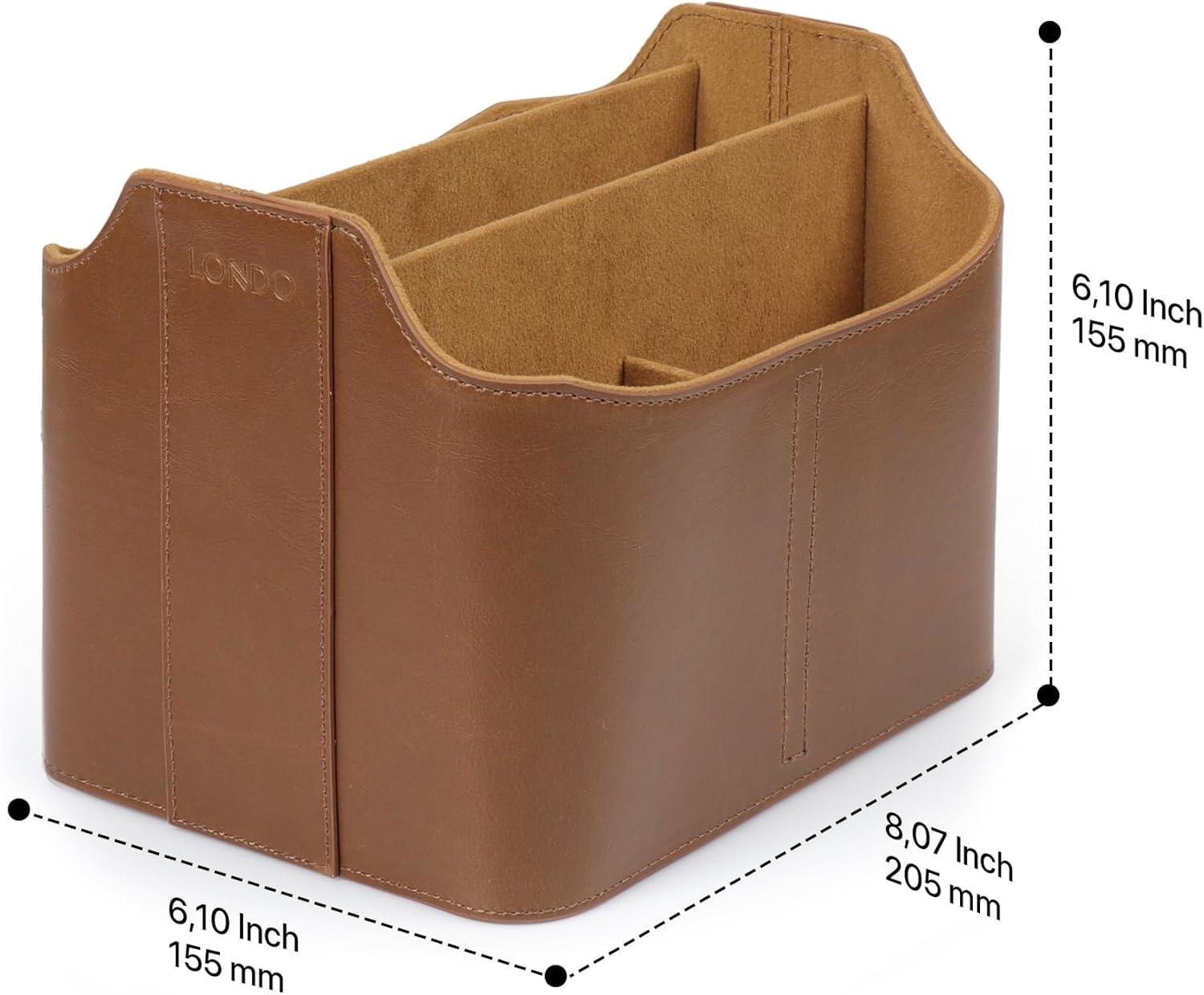 PU Leather Remote Control Holder, Office Supplies Desk Organizer with Tablet Slot, Makeup Brush and Utensils Cube, Large Capacity Desk Caddy With 5 Compartments