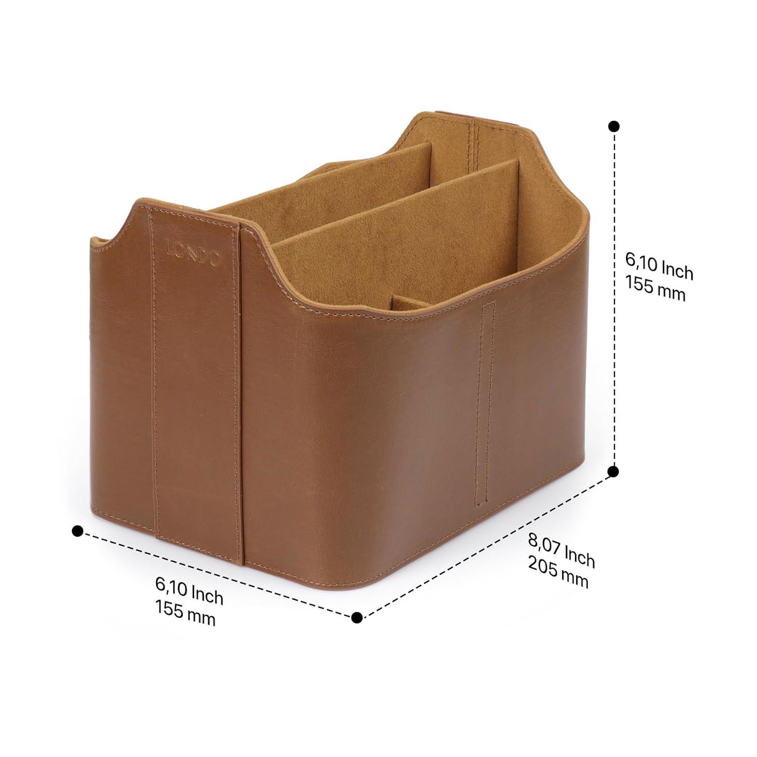 PU Leather Remote Control Holder, Office Supplies Desk Organizer with Tablet Slot, Makeup Brush and Utensils Cube, Large Capacity Desk Caddy With 5 Compartments