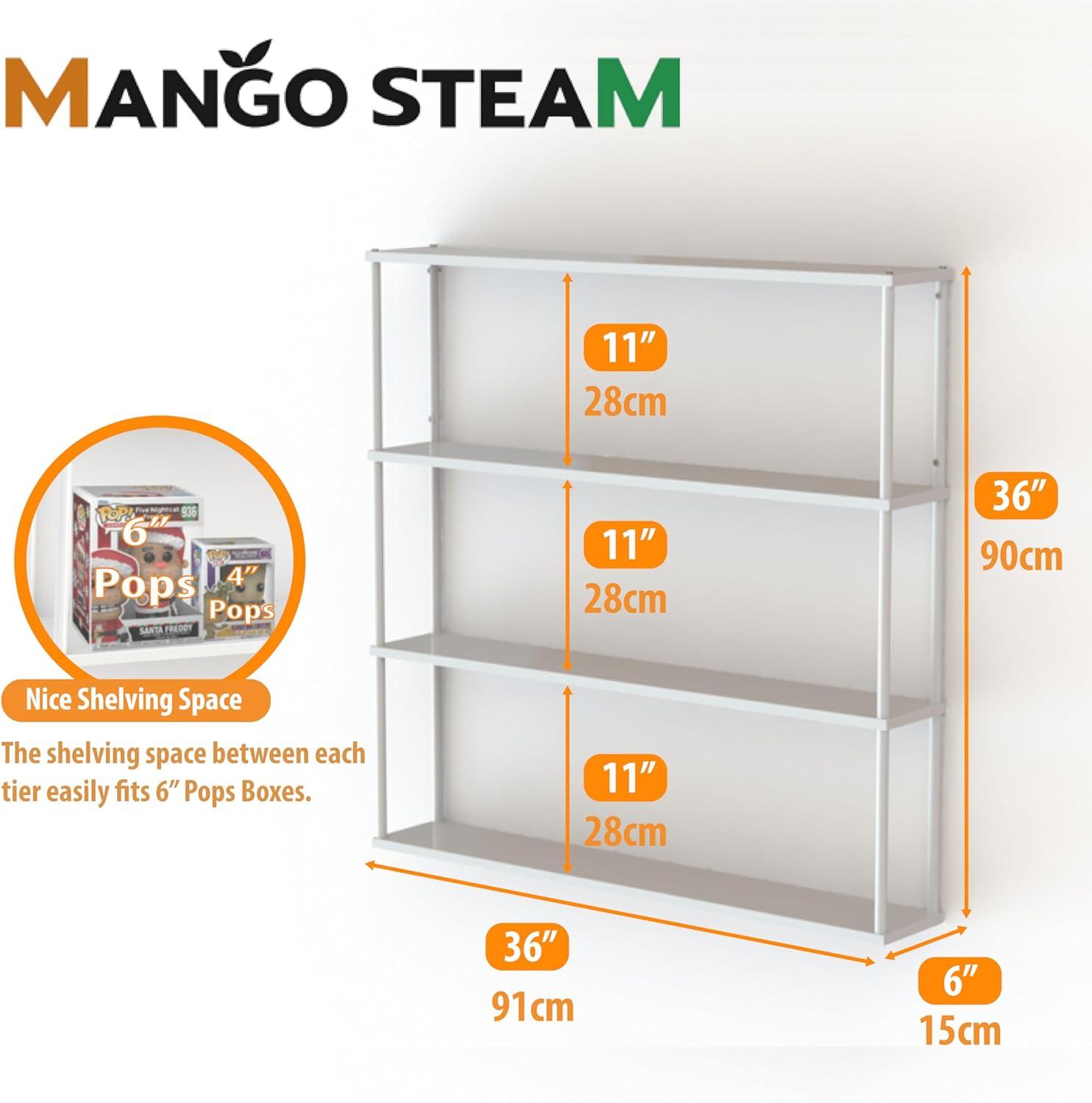 Mango Steam Wall-Mounted Steel Shelving Unit for Kitchen, Storage or Display Use - White - (36 H x 36 W x 6 D)
