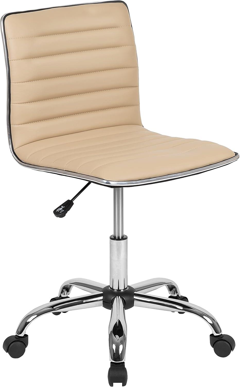 ErgoSwivel Tan Vinyl and Chrome Metal Armless Task Chair