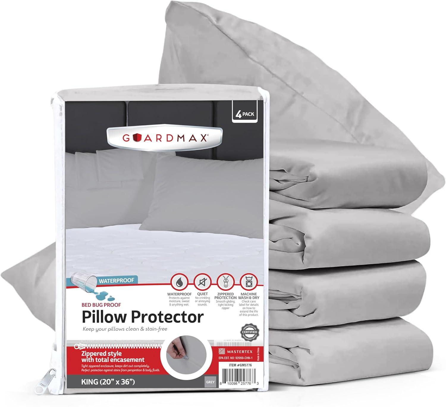 Guardmax - Bed Bug/Waterproof Pillow Protector - Zippered - Grey - 4/PK - King