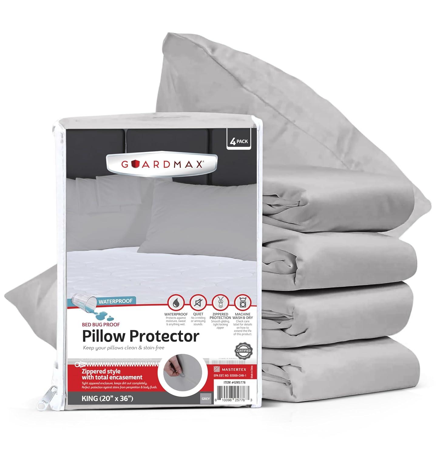 Guardmax - Bed Bug/Waterproof Pillow Protector - Zippered - Grey - 4/PK - King