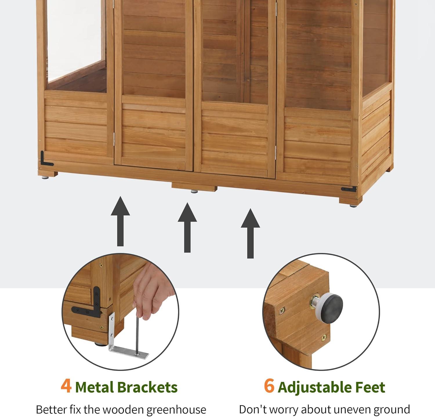 Natural Fir Wood Walk-In Greenhouse with Openable Roof