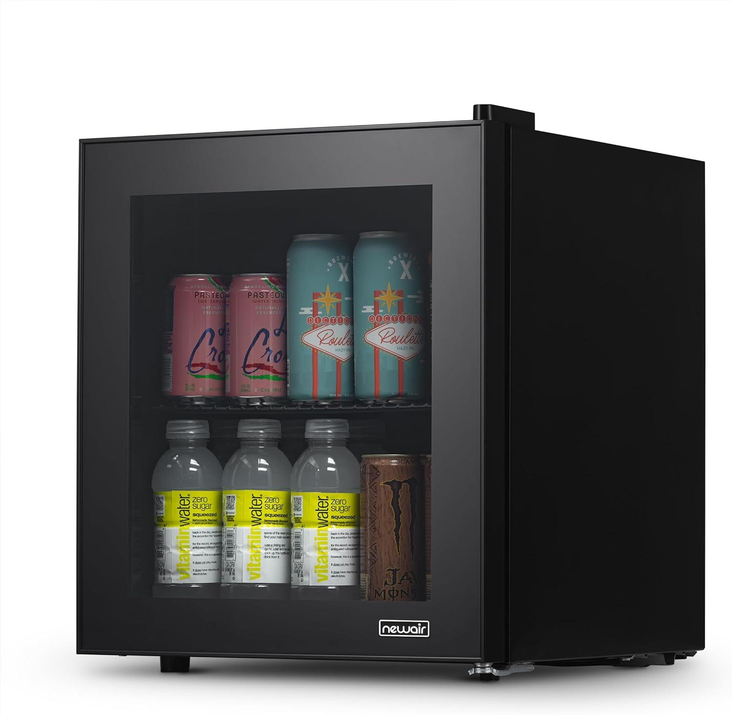 Newair 60 Can Beverage Fridge with Glass Door, Small Freestanding Mini Fridge in Black