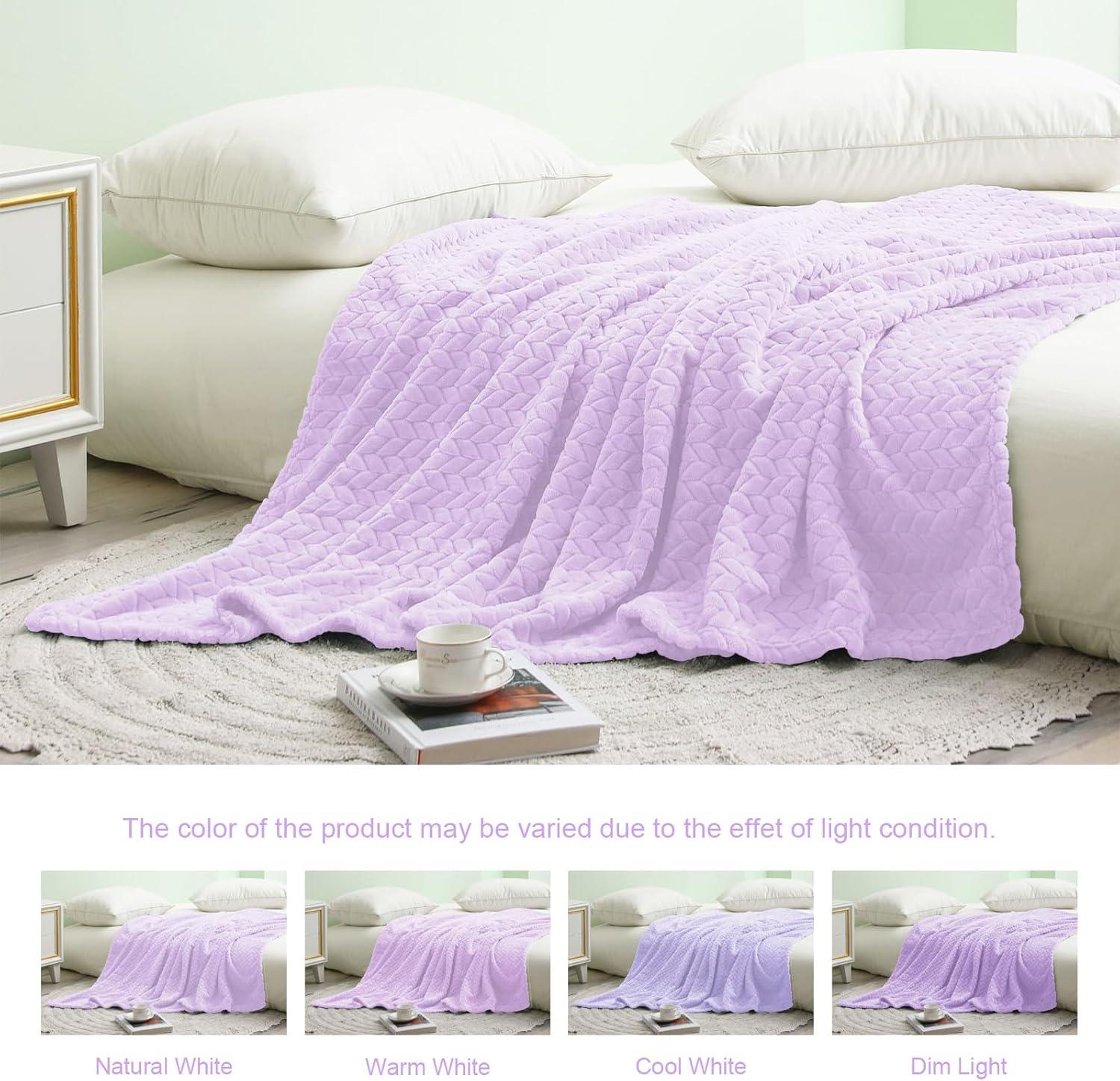 PAVILIA Soft Waffle Blanket Throw for Sofa Bed, Lightweight Plush Warm Blanket for Couch , Lavender Purple/Throw - 50x60