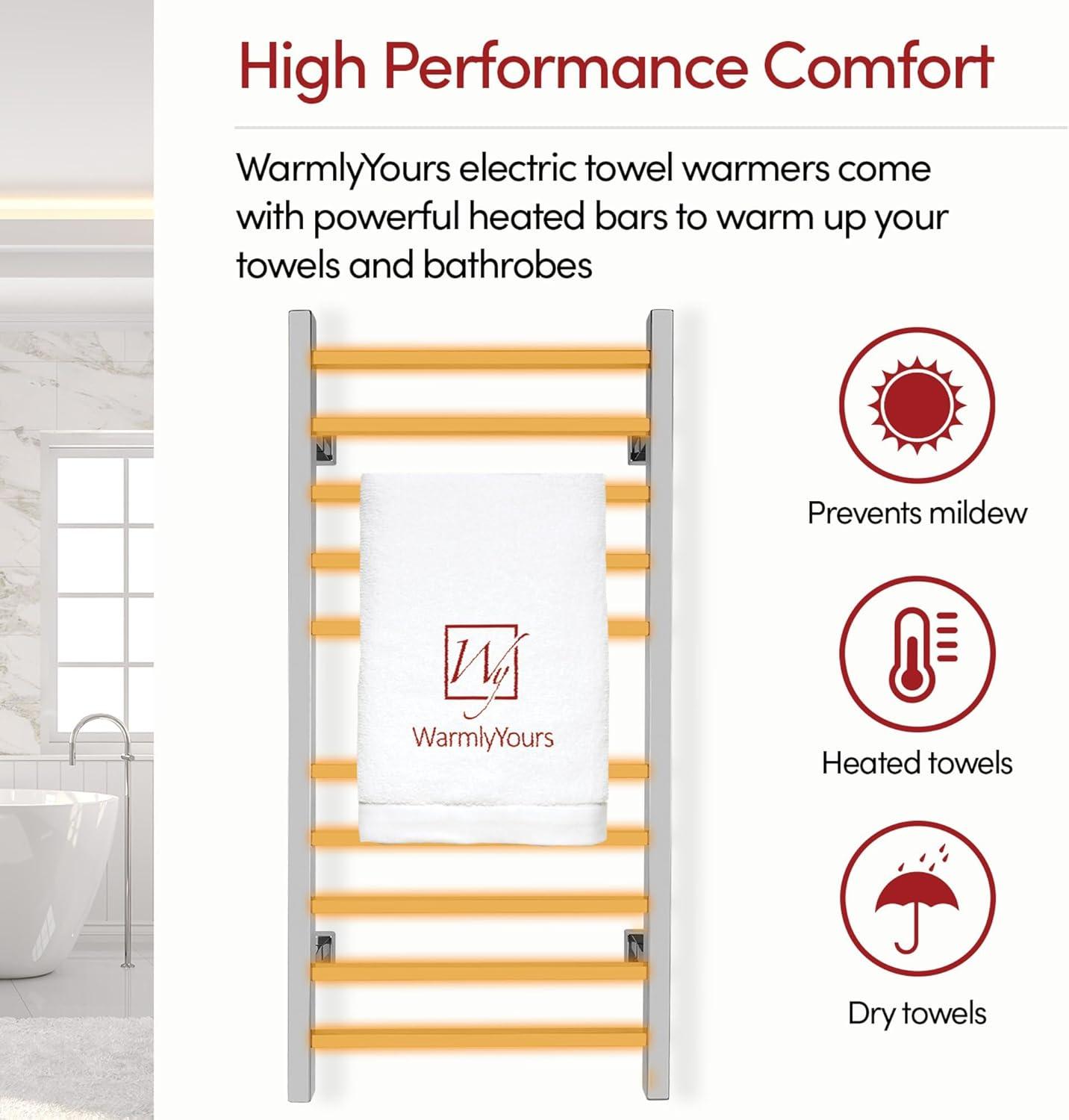 WarmlyYours TW-MT-10PS-HP Metropolitan Electric Wall-mounted Towel Warmer, Polished, 10 Bars, Dual Connection