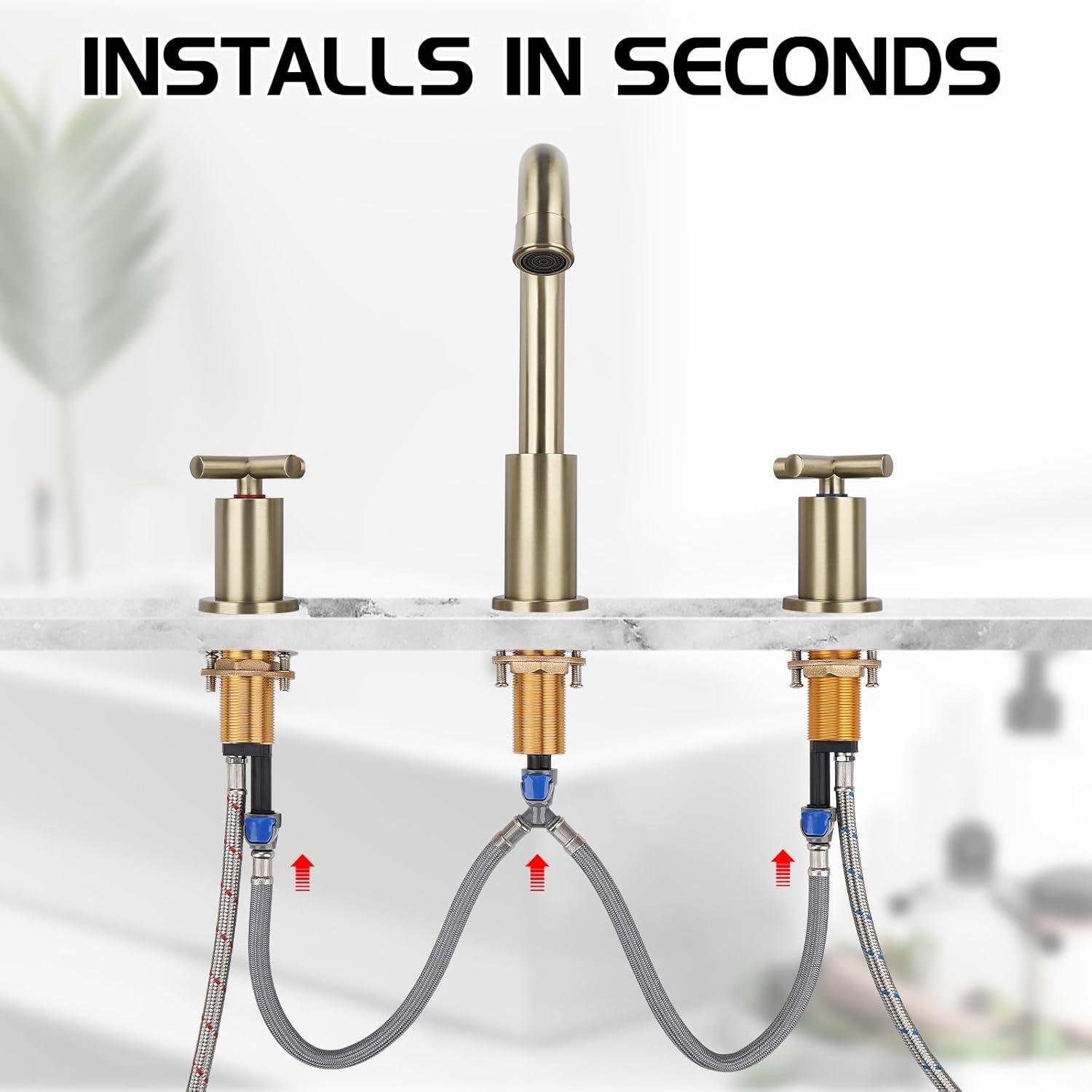 GXCROR Bathroom Faucets for Sink 3 Hole,2-Handle 8 inch Widespread Bathroom Sink Faucet with Pop Up Drain, Brushed Gold Basin Faucet Mixer Taps