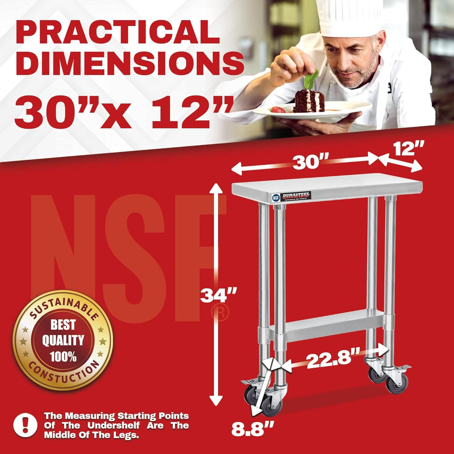 DuraSteel 30" Stainless Steel Mobile Prep Table with Undershelf