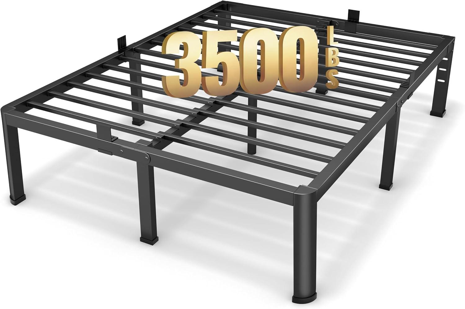 Latitude Run® Amylia 18 Inch Metal Iron Platform Bed Frame, with Wood Slat Support, Heavy Duty Mattress Foundation, Noise Free,Double Beds for Couples, Families , Perfect for Master Bedrooms & Shared Living Space, King