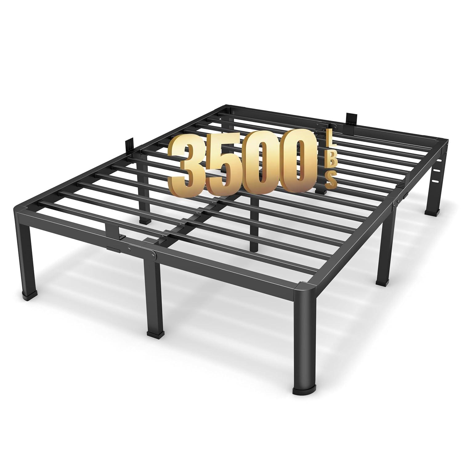 Latitude Run® Amylia 18 Inch Metal Iron Platform Bed Frame, with Wood Slat Support, Heavy Duty Mattress Foundation, Noise Free,Double Beds for Couples, Families , Perfect for Master Bedrooms & Shared Living Space, King