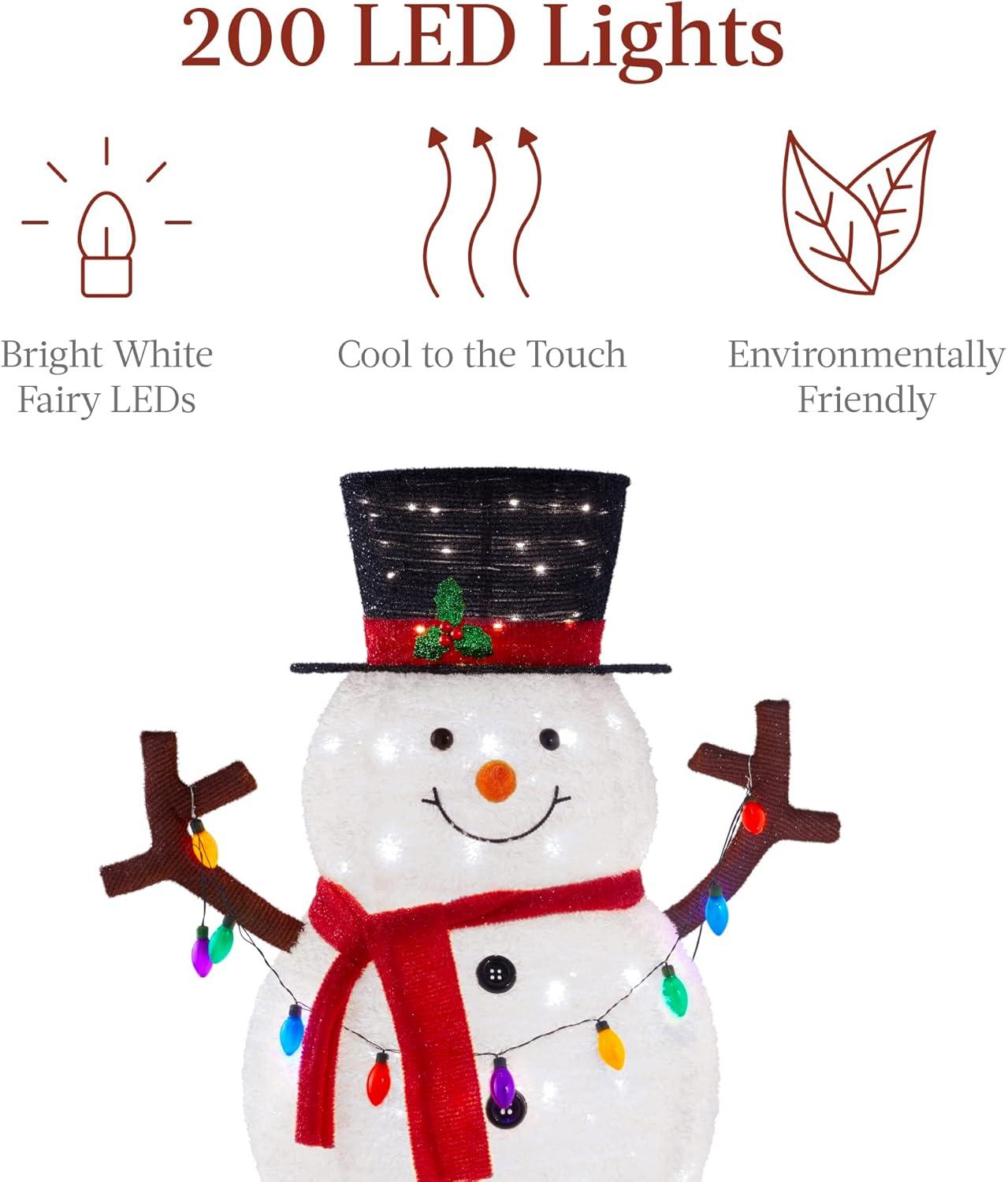 Best Choice Products 5ft Lighted Pop-Up Snowman, Outdoor Christmas Holiday Decoration w/ 200 LED Lights, Hat, Scarf