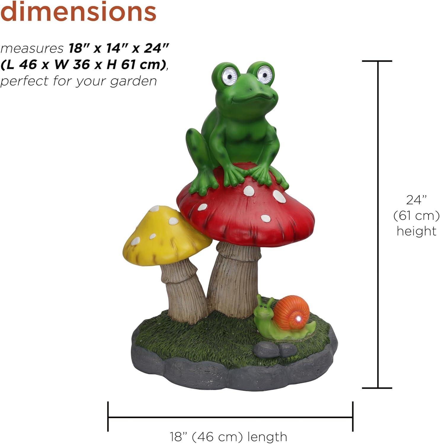 Solar Frog Sitting On Top of Mushroom Statue