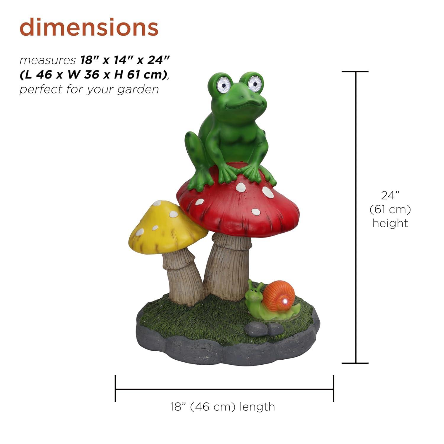 Solar Frog Sitting On Top of Mushroom Statue