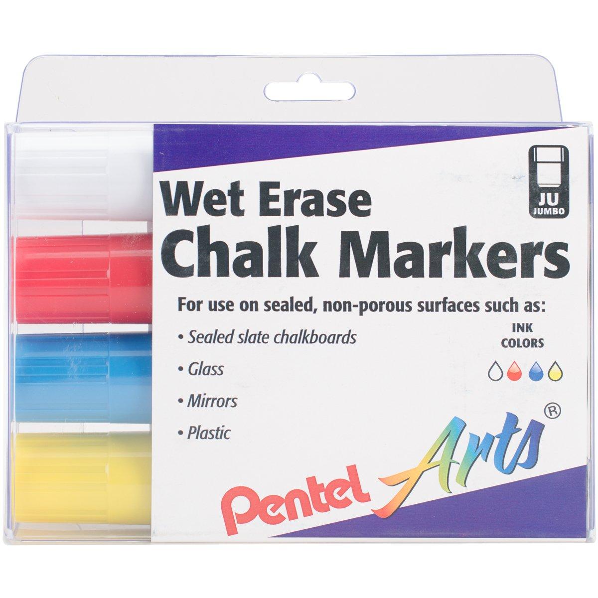 Pentel Wet Erase Chalk Markers - Primary Colors, Jumbo Point, Set of 4