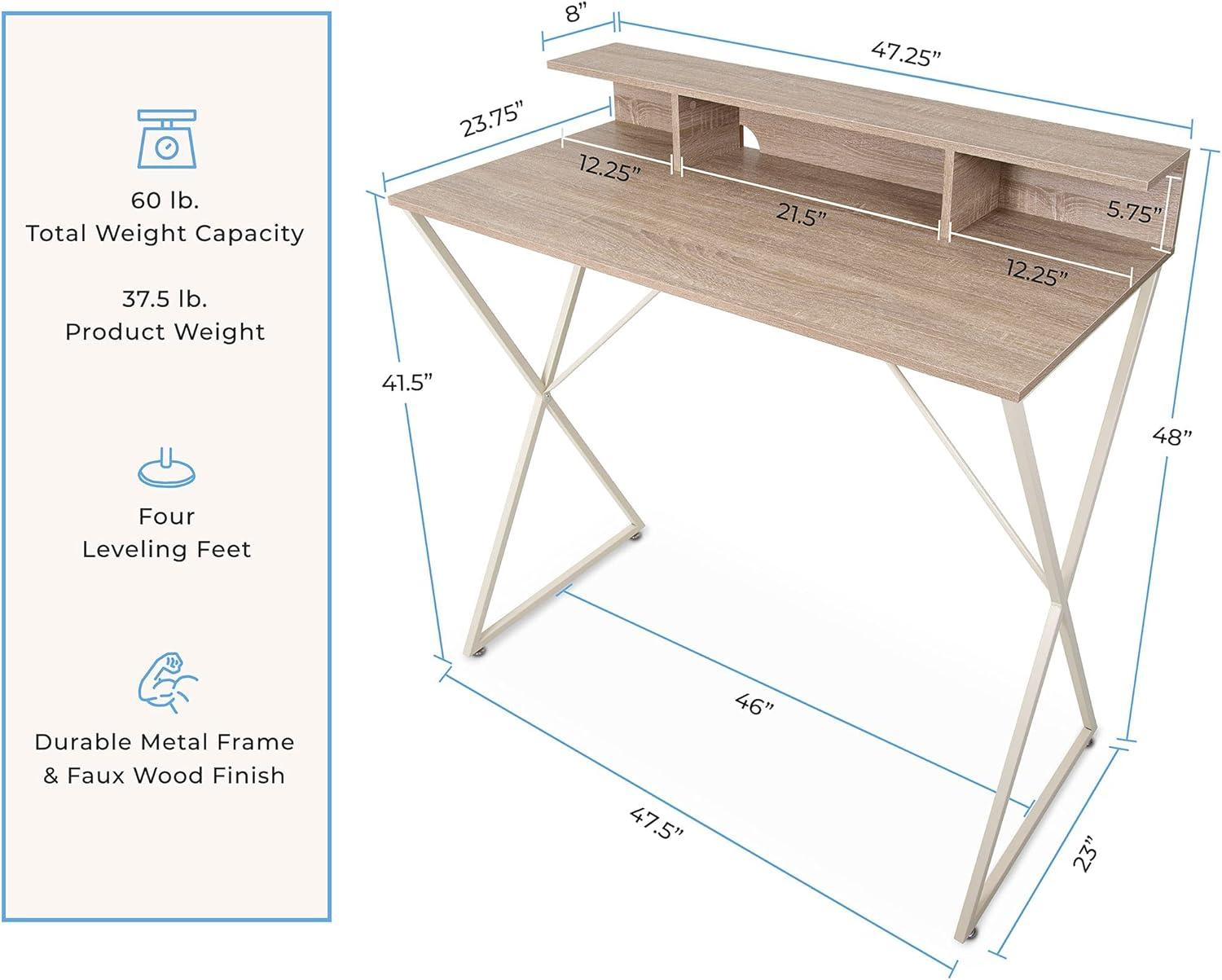 Maple Woodgrain 52" Modern Standing Desk with Storage Cubbies