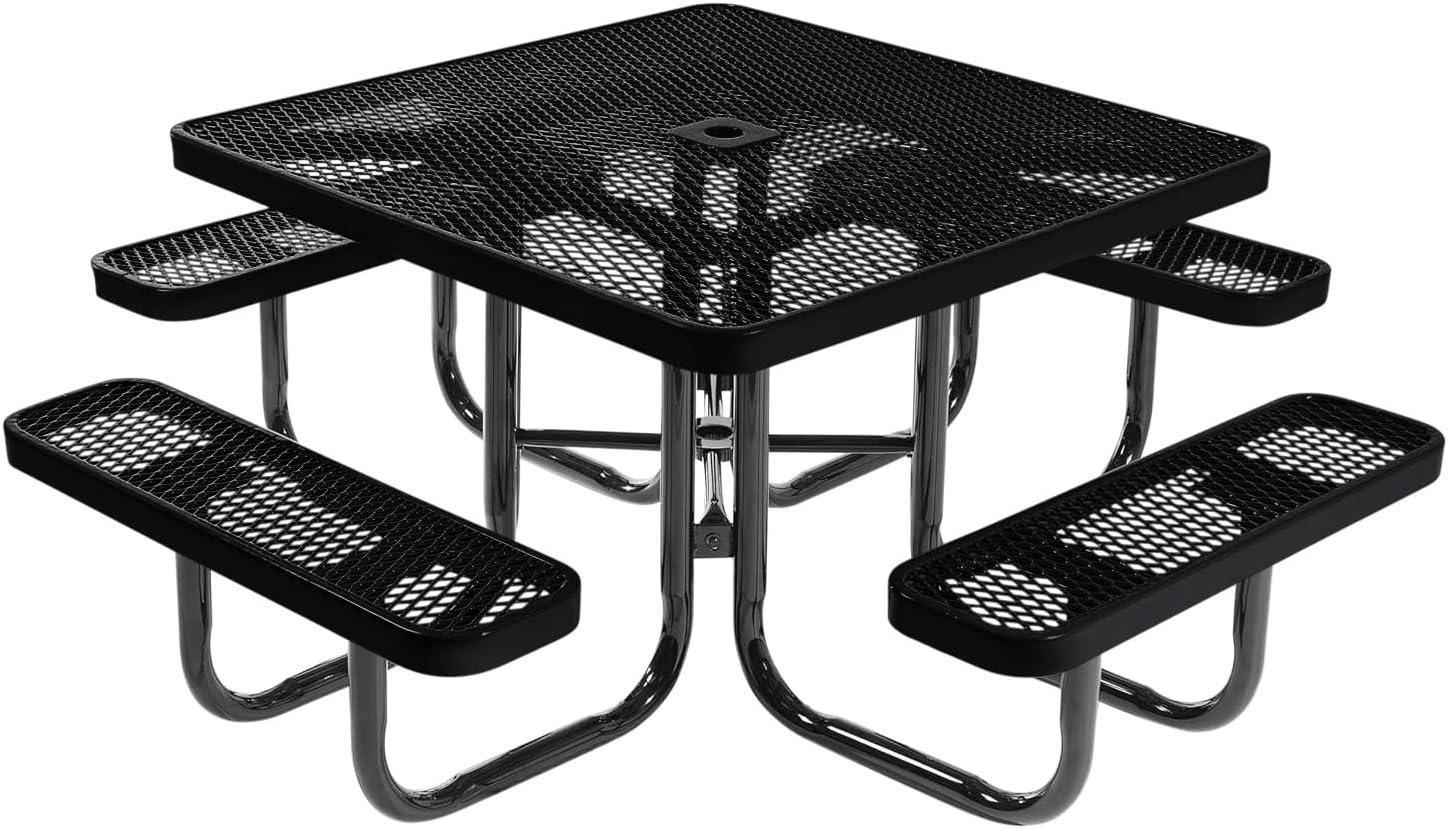 46" Textured Black Expanded Metal Outdoor Picnic Table